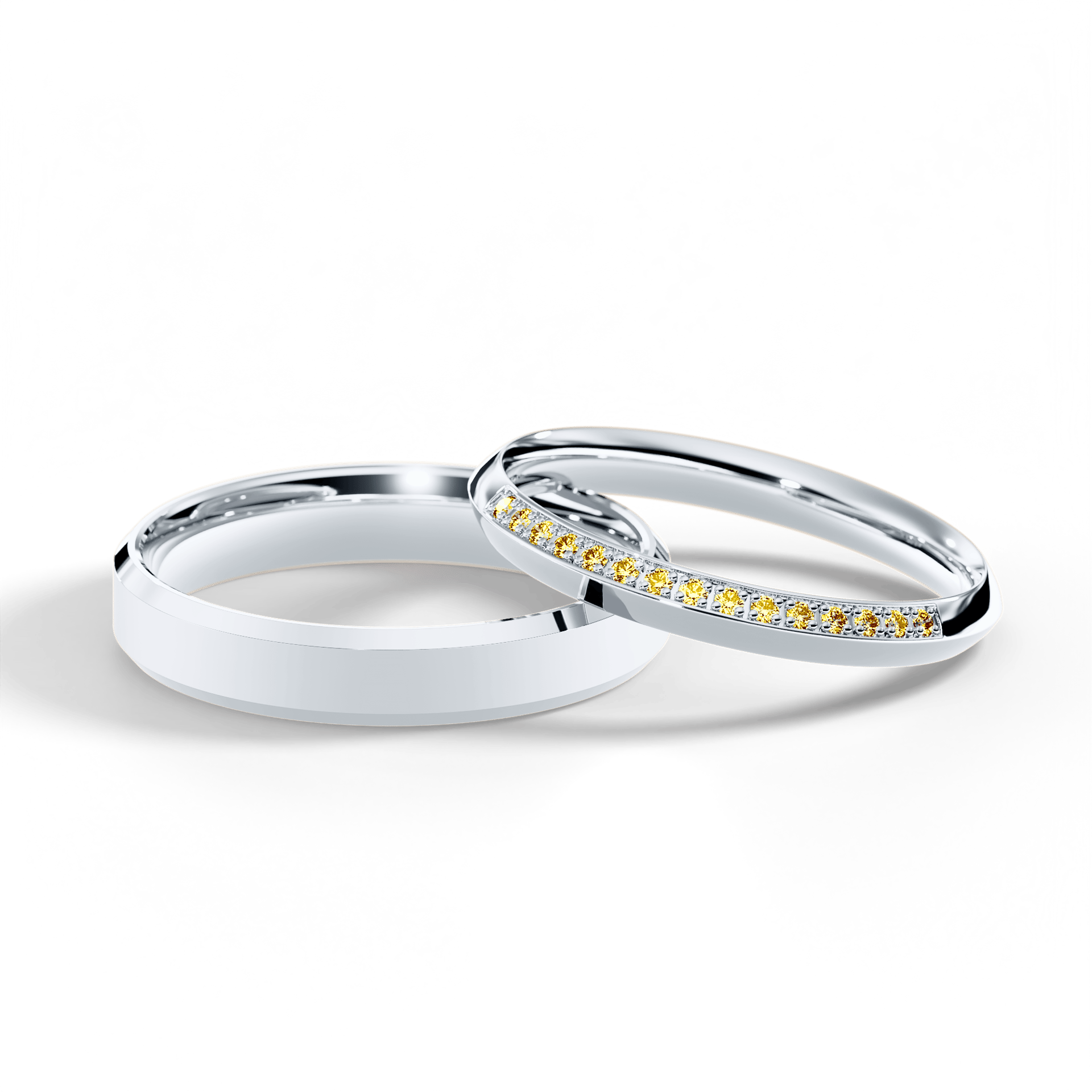 Obrączka z diamentami Angel z białego złota 2,5mm z żółtym diamentem laboratoryjnym