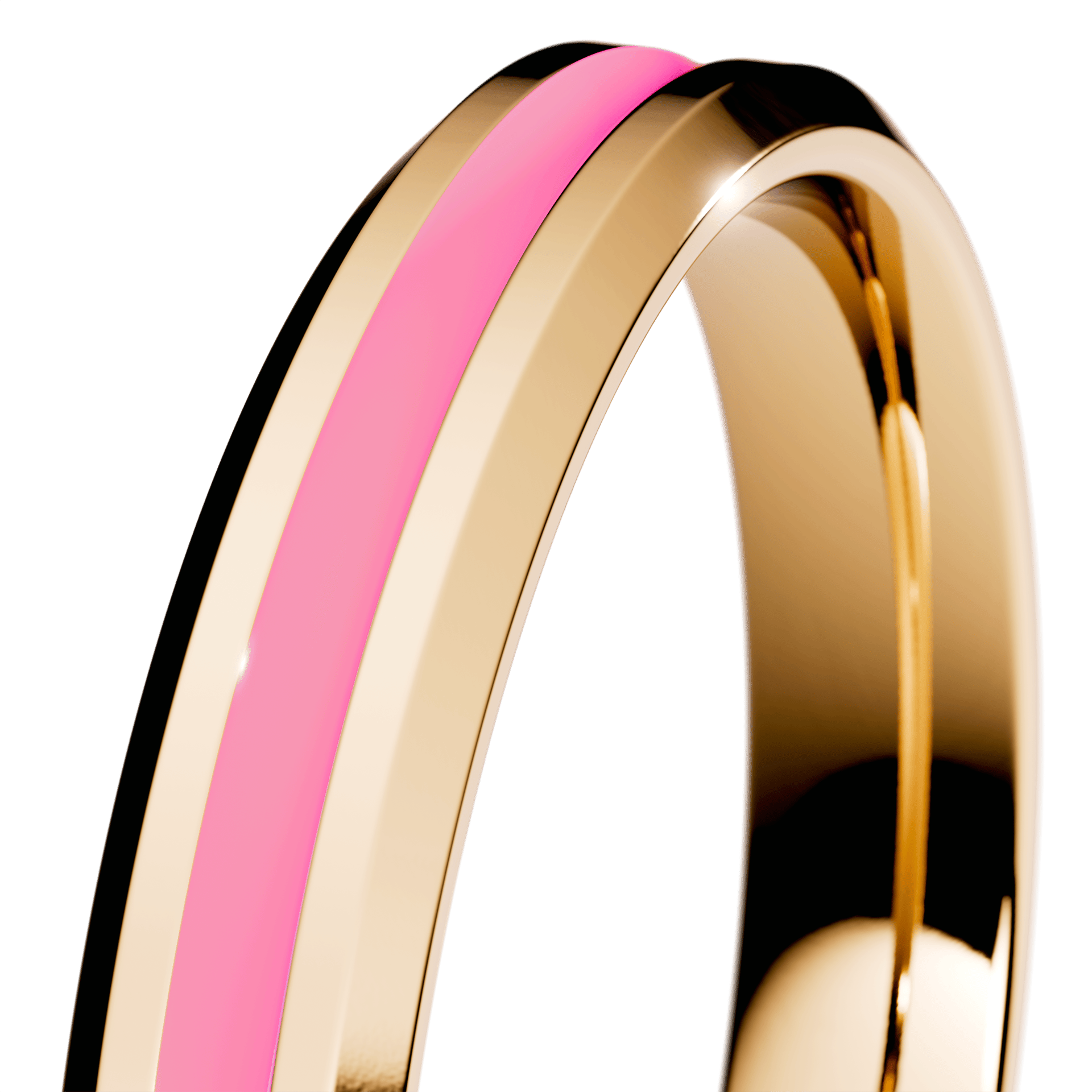 Obrączka z różową emalią fazowana z żółtego złota 2,5mm