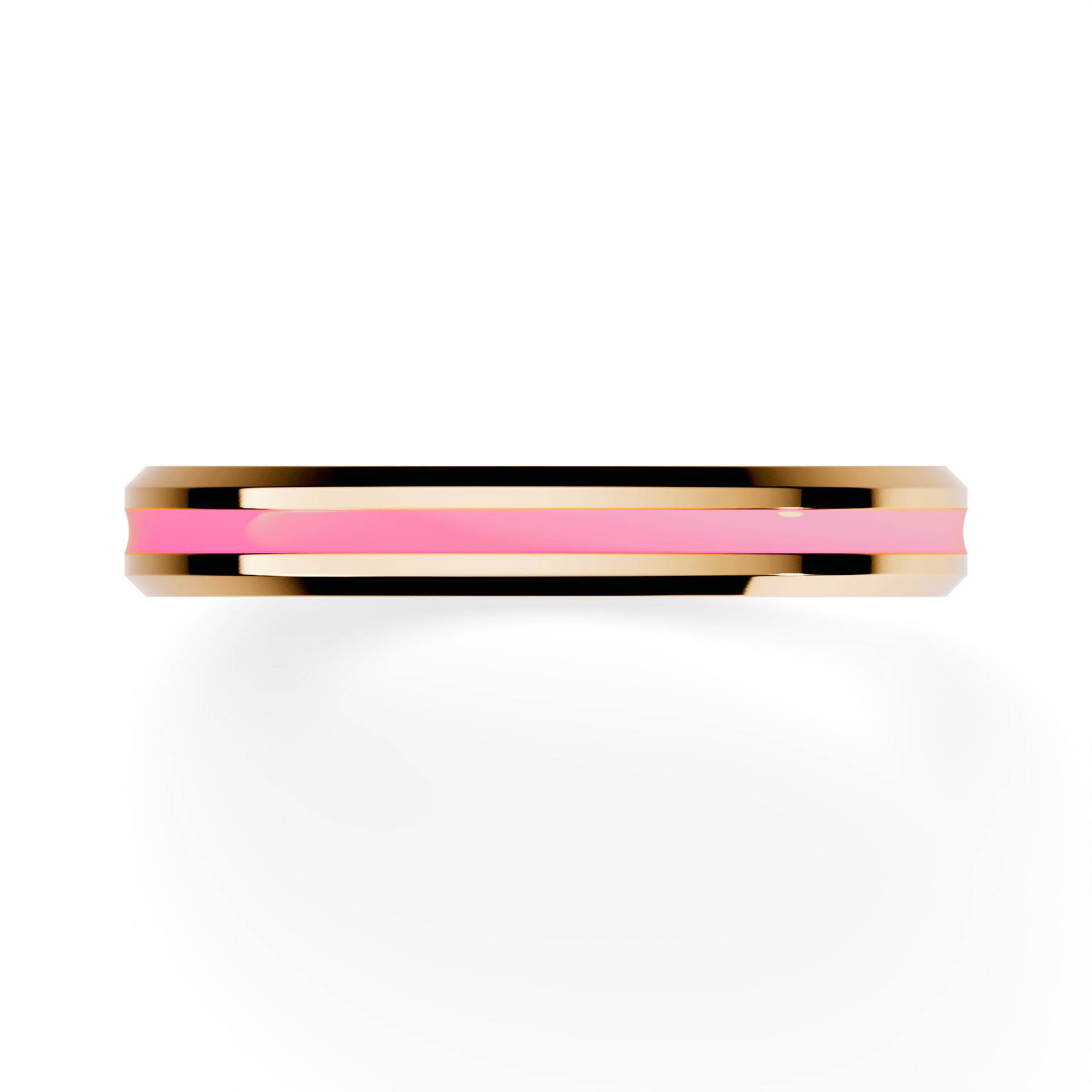 Obrączka z różową emalią fazowana z żółtego złota 2,5mm