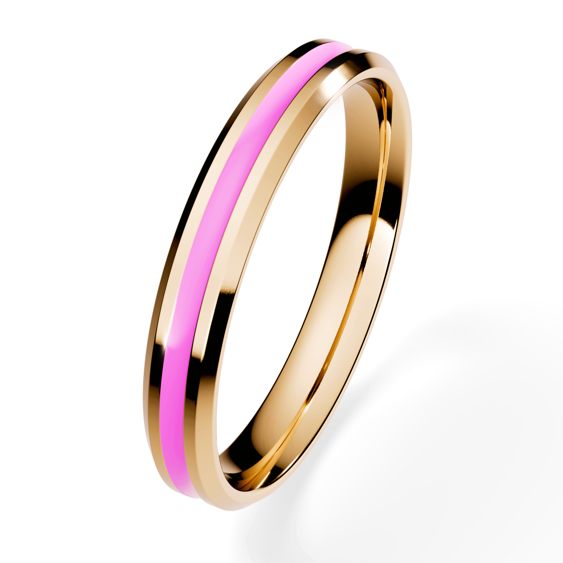 Obrączka z różową emalią z żółtego złota 2,5mm