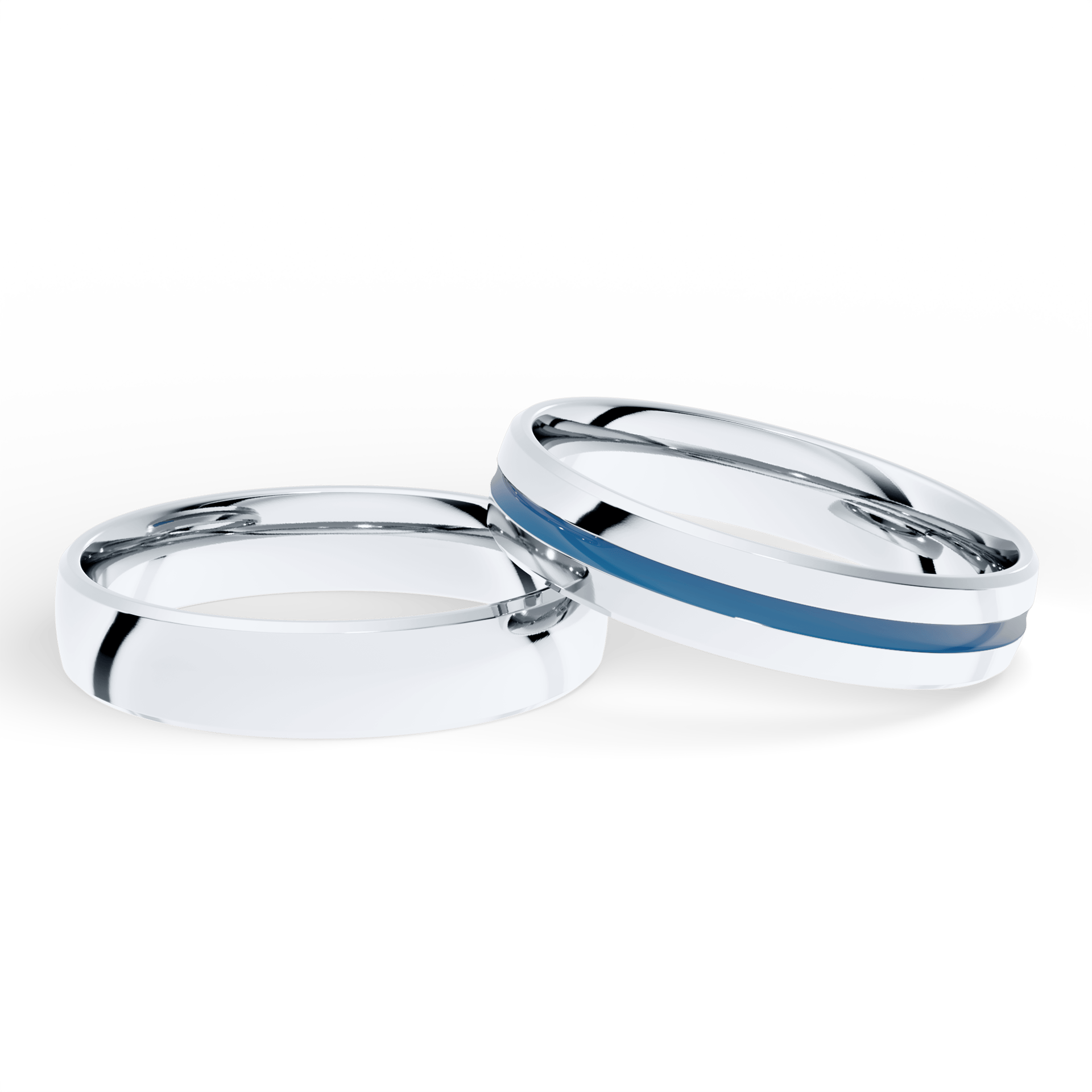 Obraczka slubna komfort biale zloto 4 mm 1mm emalia blekitna 04