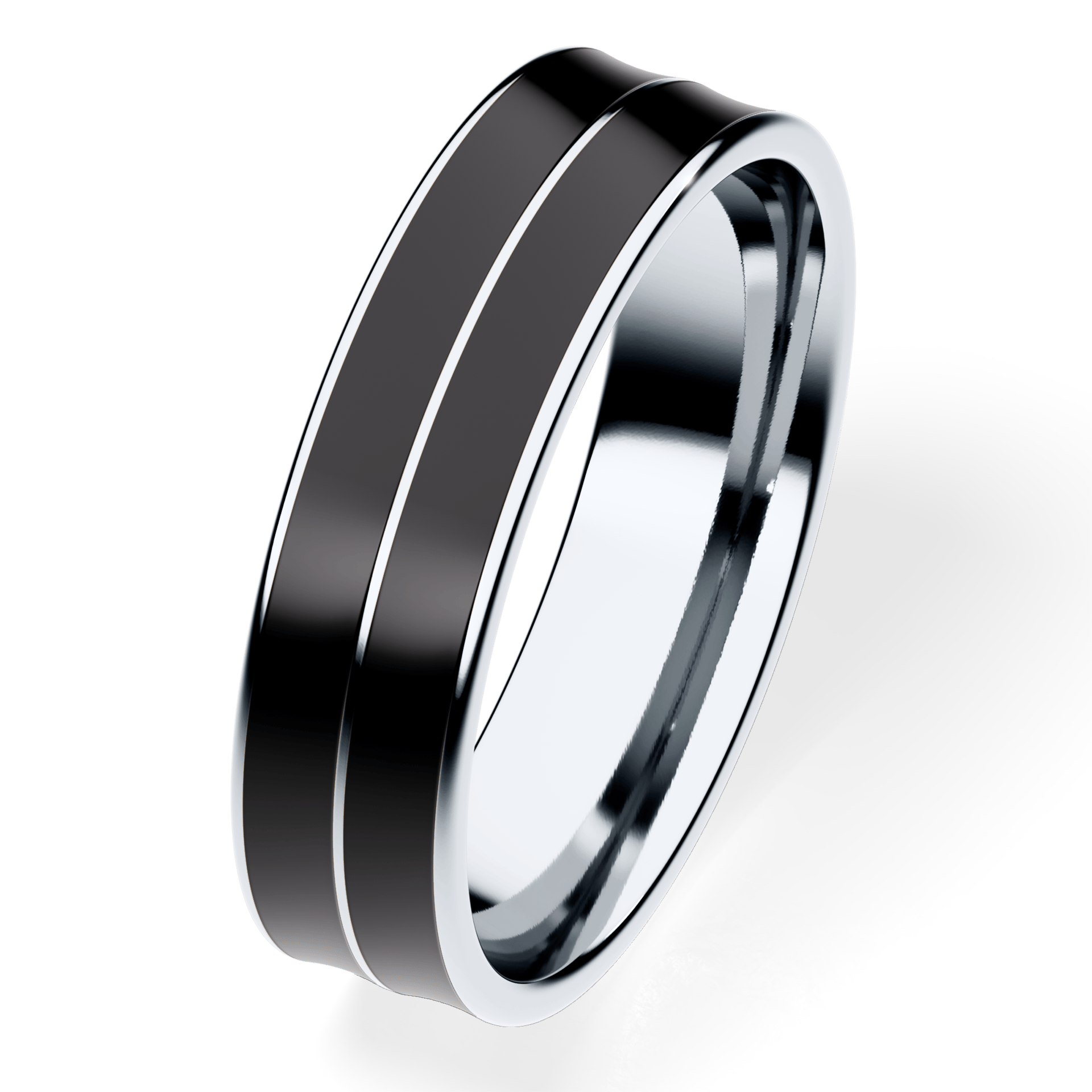 Obrączka z czarną emalią płaska dwukolorowa z białego złota 5mm