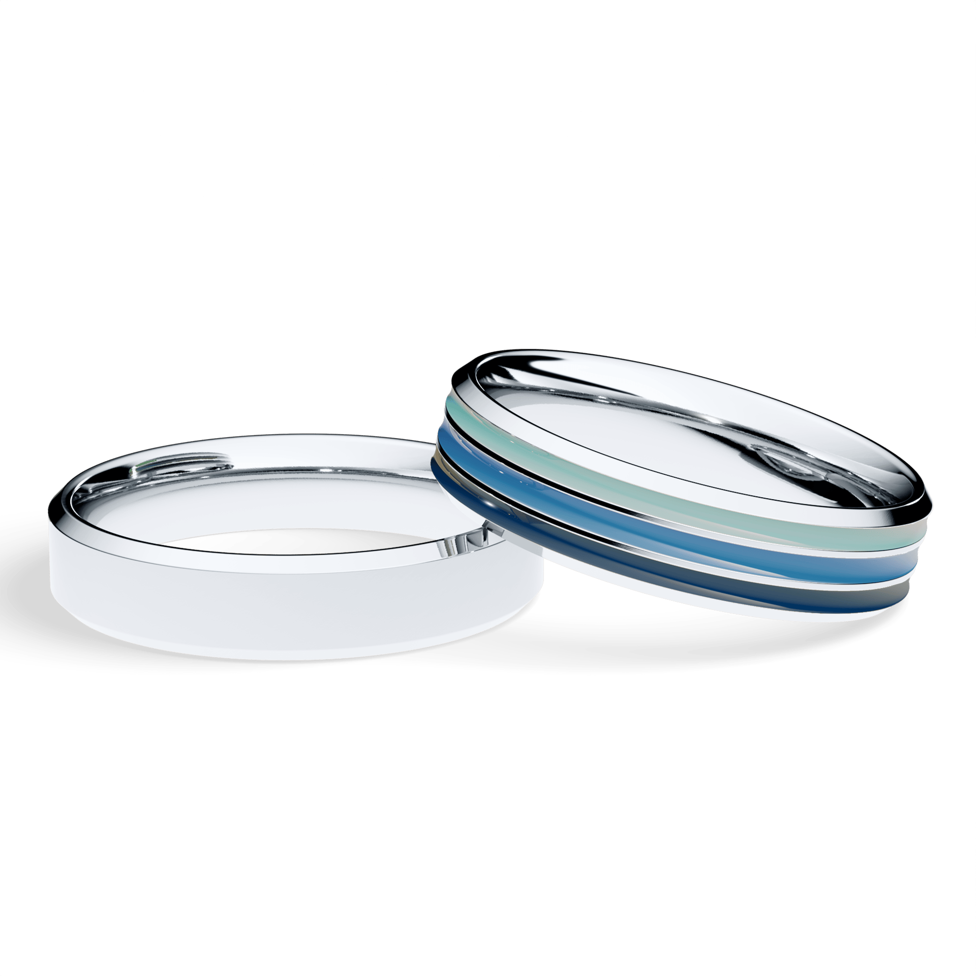 Obraczka slubna fazowana biale zloto 4 5 mm 1mm emalia turkusowa blekitna granatowa 04