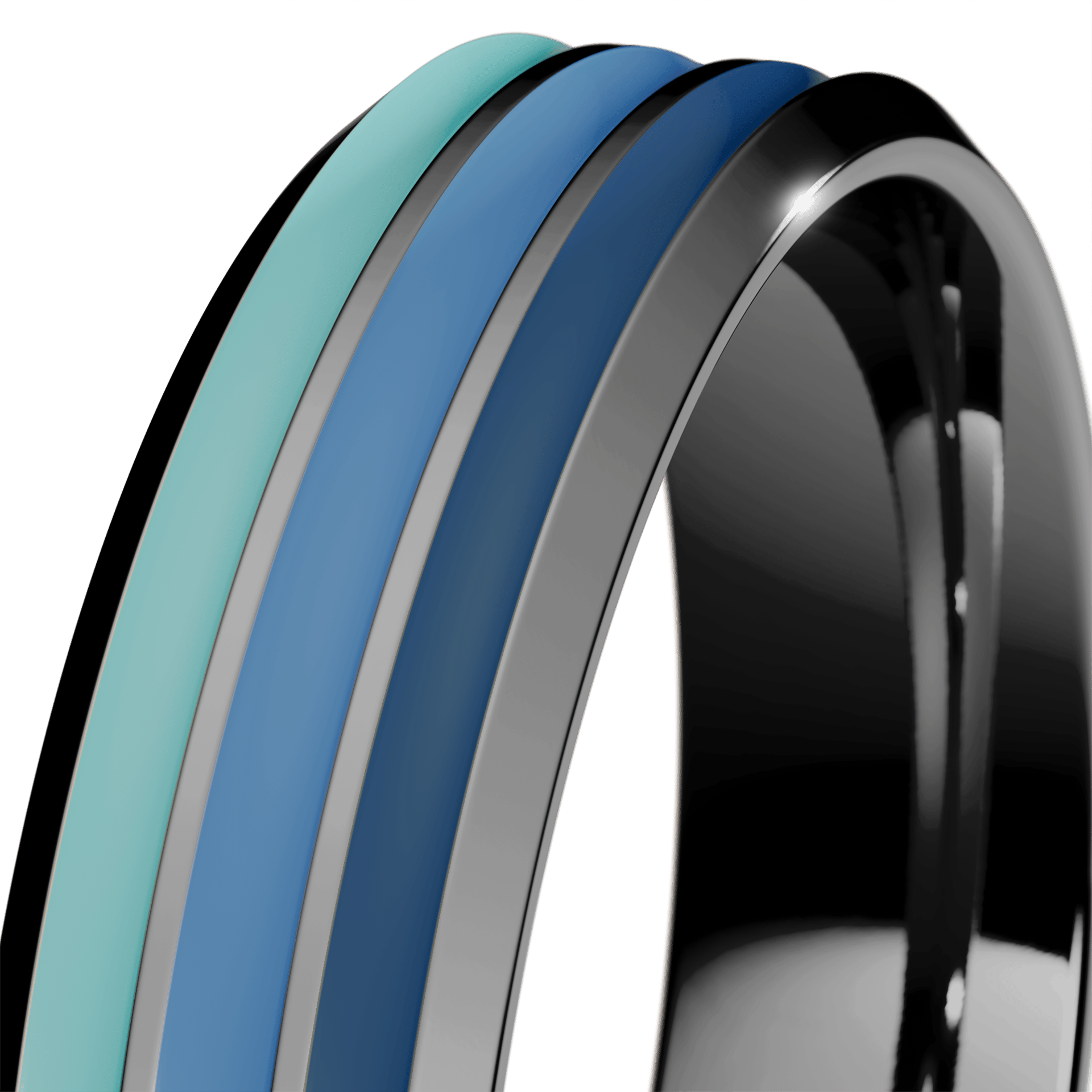 Obrączka z niebieską emalią trzykolorowa fazowana z czarnego złota 4,5mm