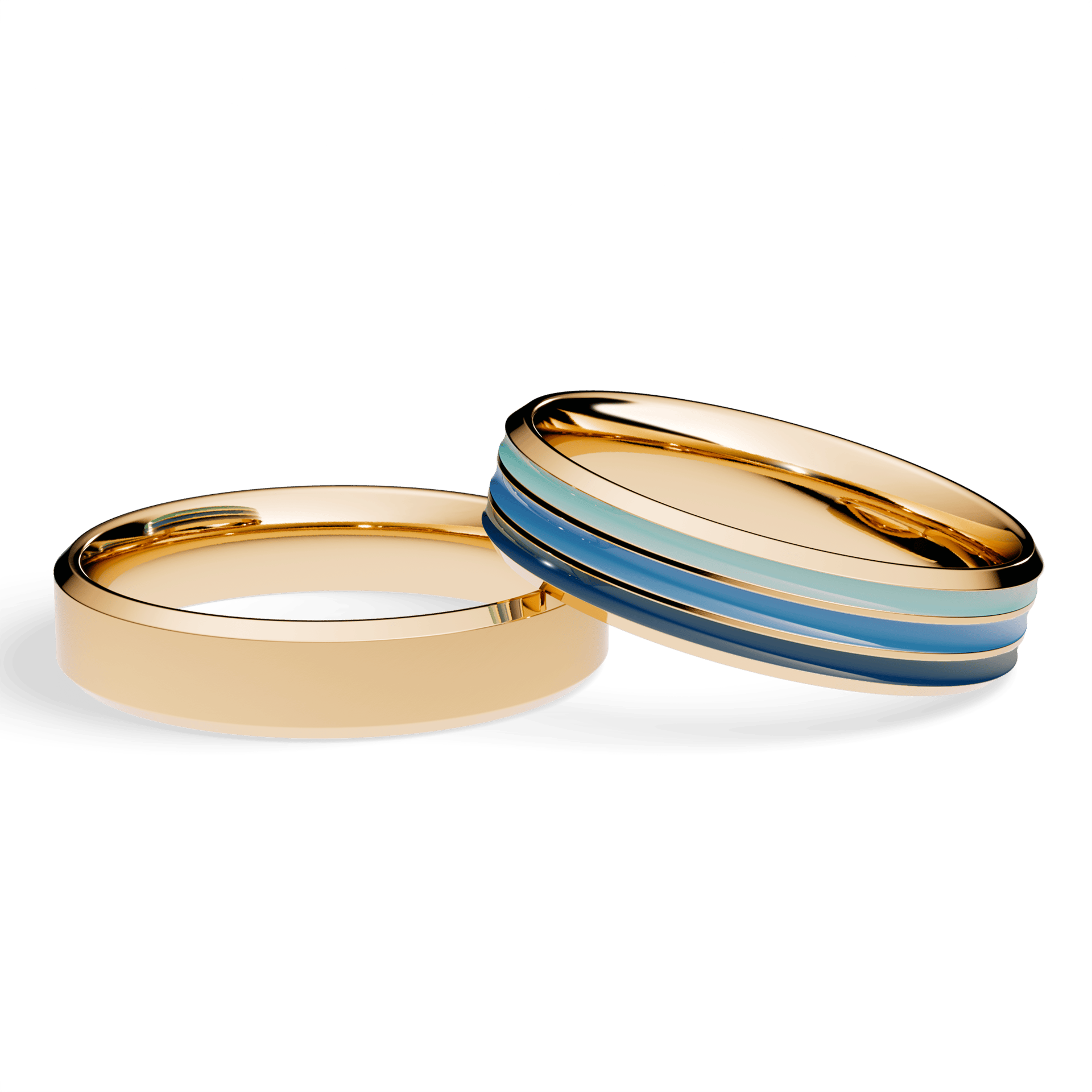 Obraczka slubna fazowana zolte zloto 4 5 mm 1mm emalia turkusowa blekitna granatowa 04