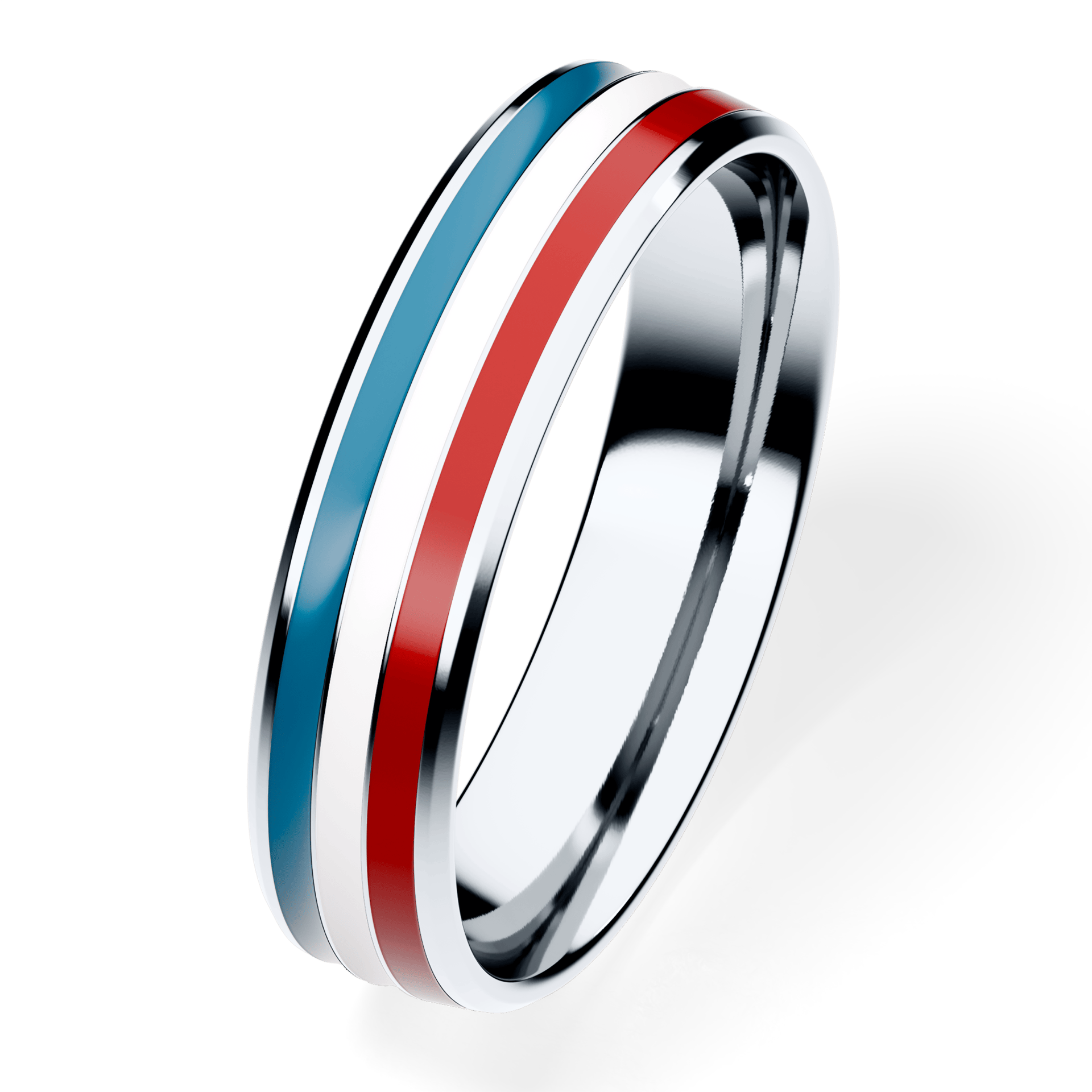 Obrączka z emalią komfort trzykolorowa z białego złota 4,5mm