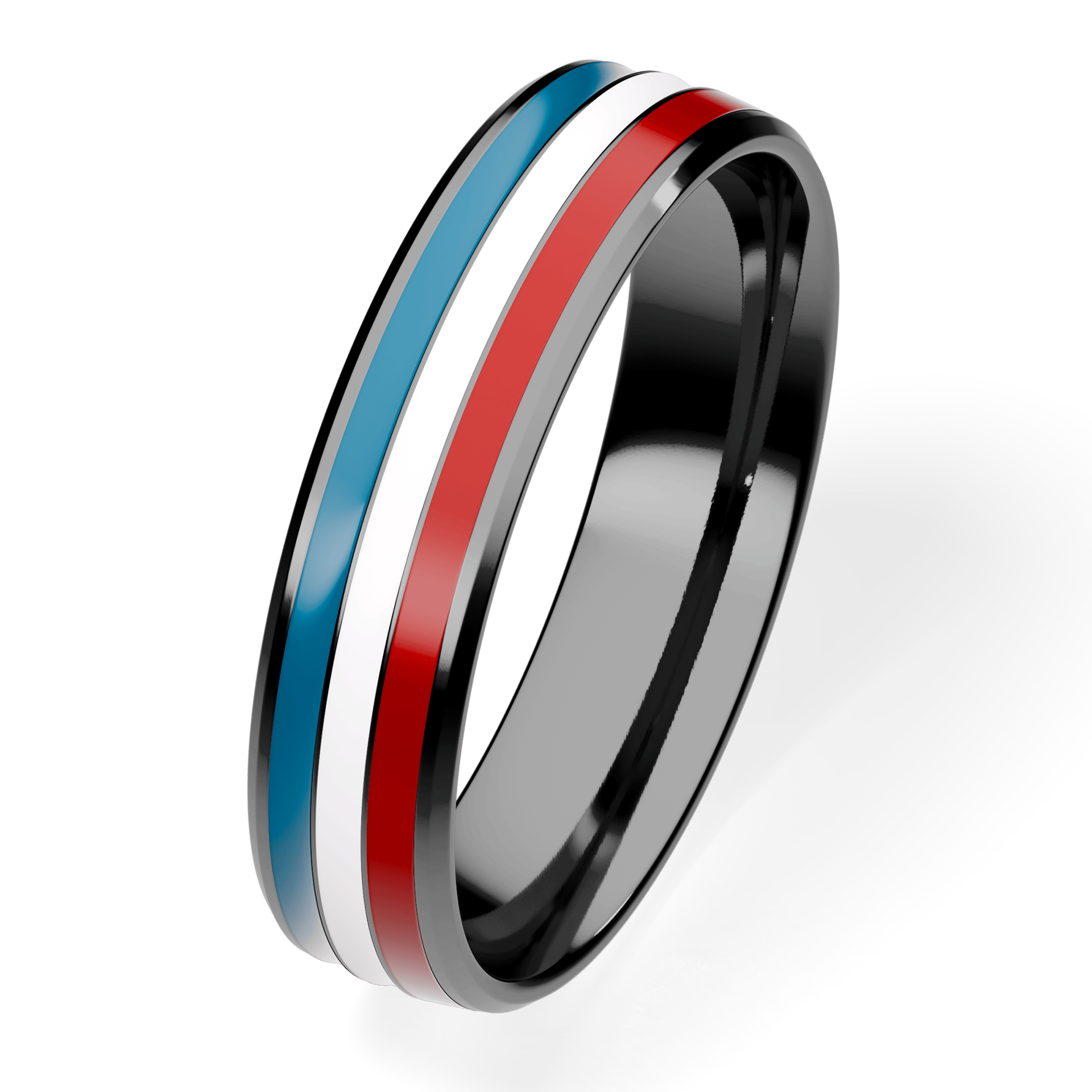 Obrączka z emalią komfort trzykolorowa z czarnego złota 4,5mm