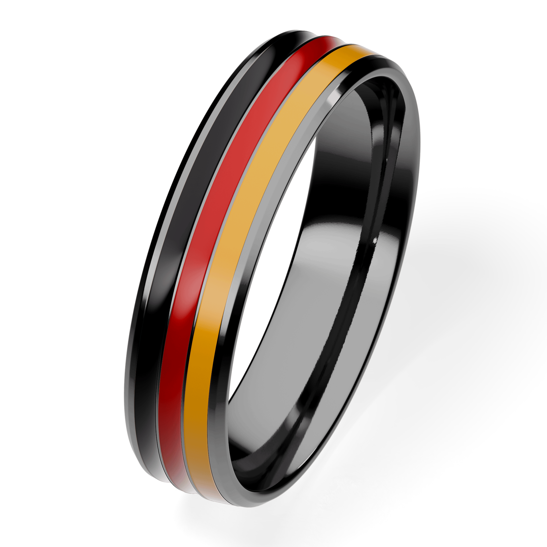 Obrączka z emaliami trzykolorowa komfort z czarnego złota 4,5mm