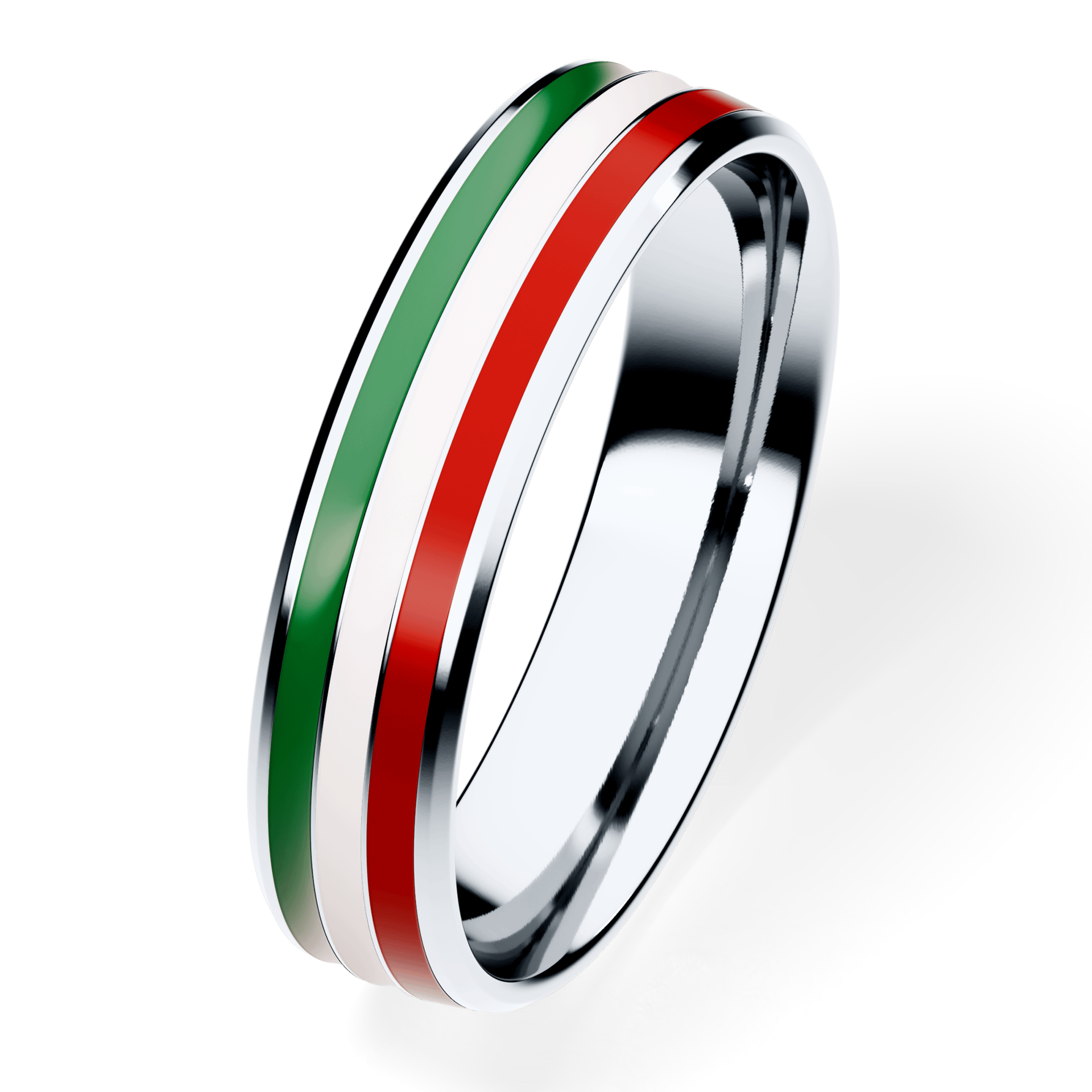 Obrączka z emaliami trzykolorowe komfort z białego złota 4,5mm