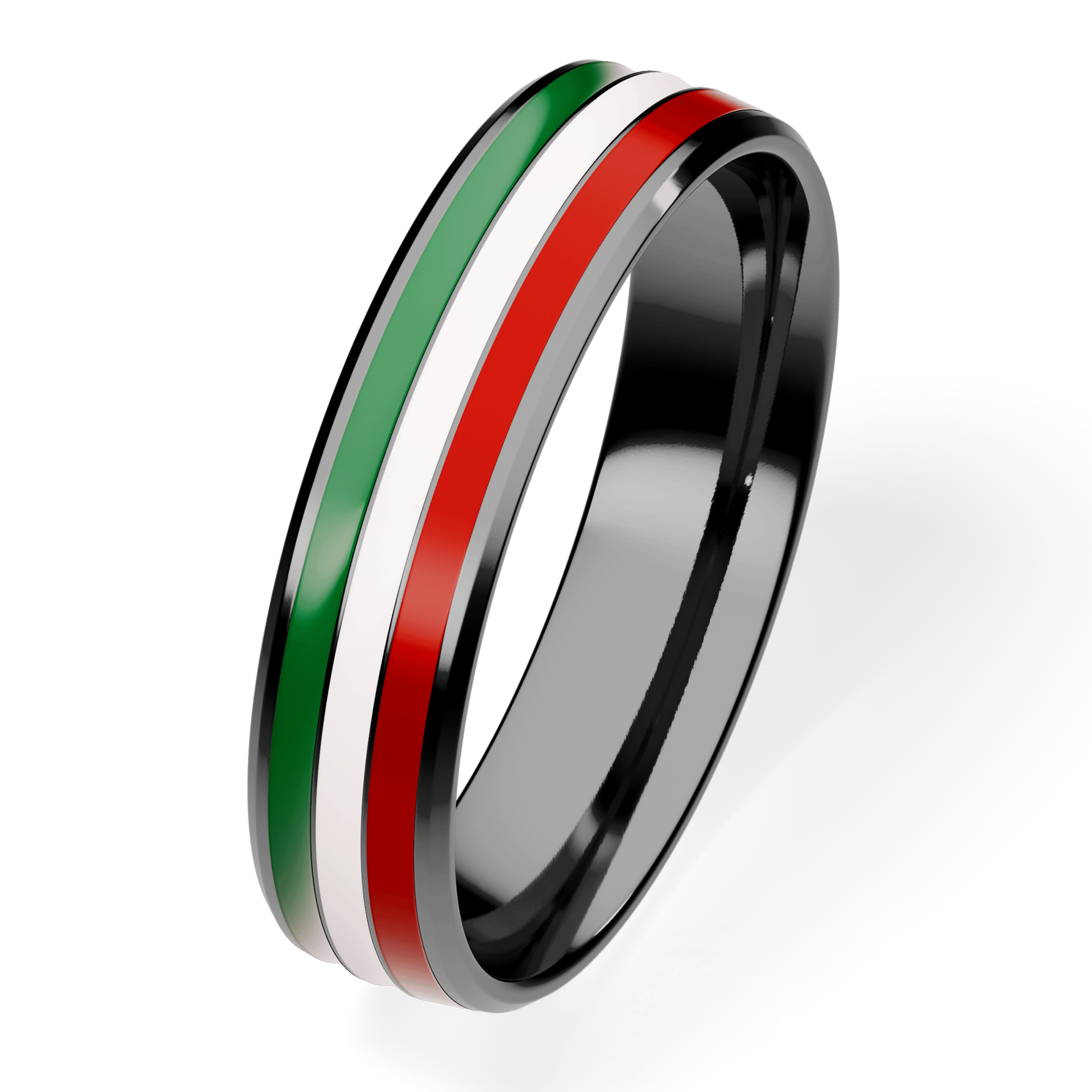 Obrączka z emaliami trzykolorowe komfort z czarnego złota 4,5mm