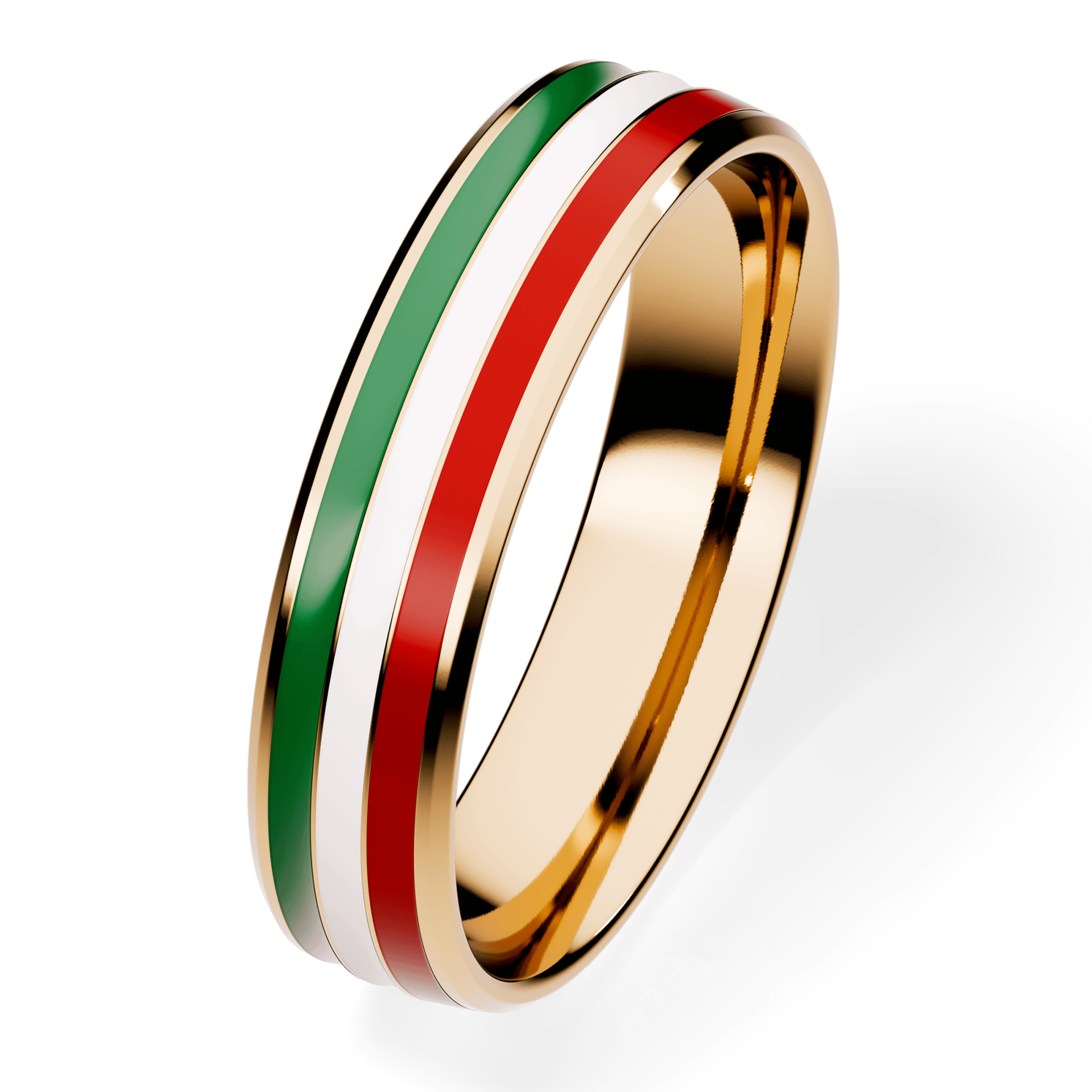 Obrączka z emaliami trzykolorowe z żółtego złota 4,5mm