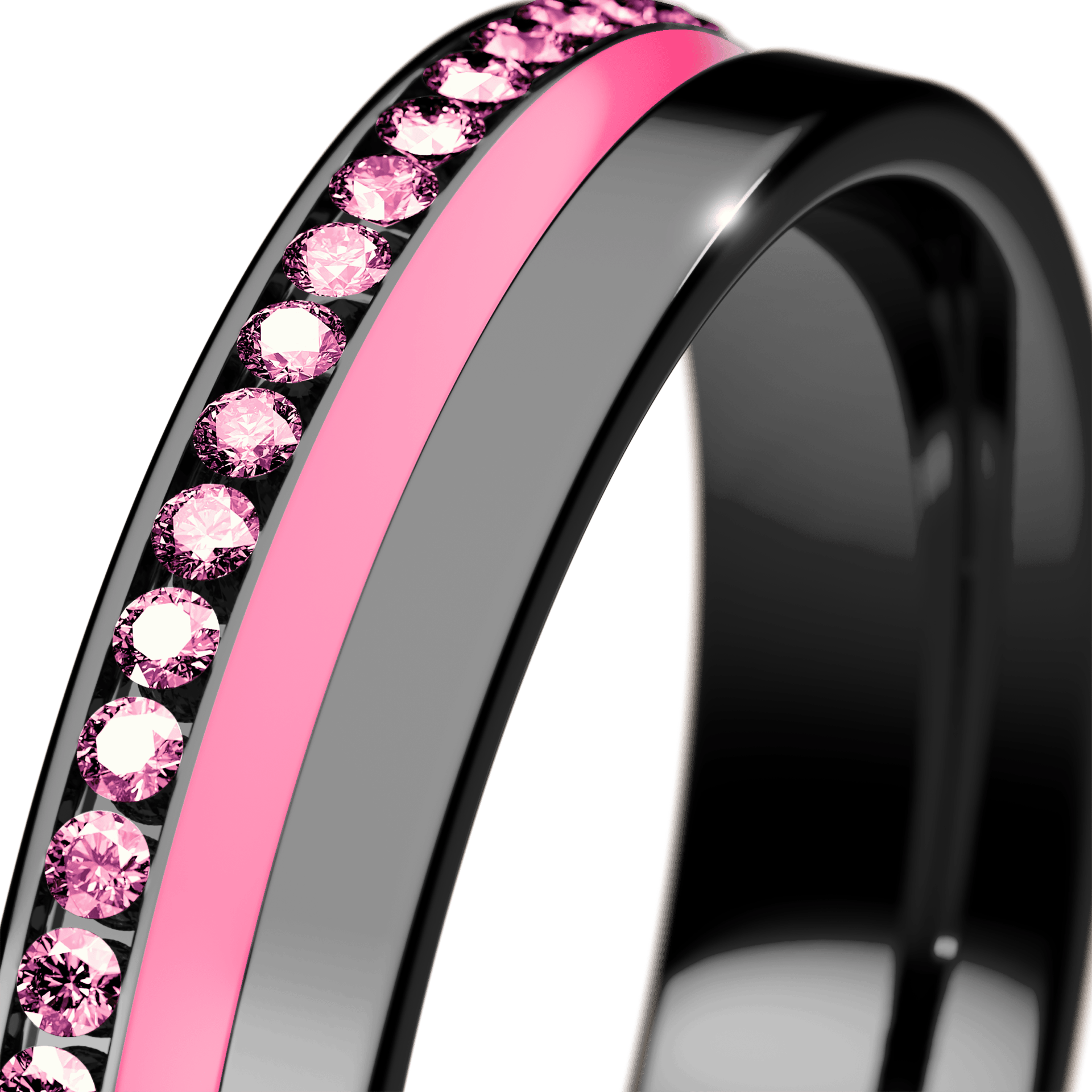 Obrączka z różową emalią z czarnego złota 4mm z różowym diamentem laboratoryjnym 0,10ct