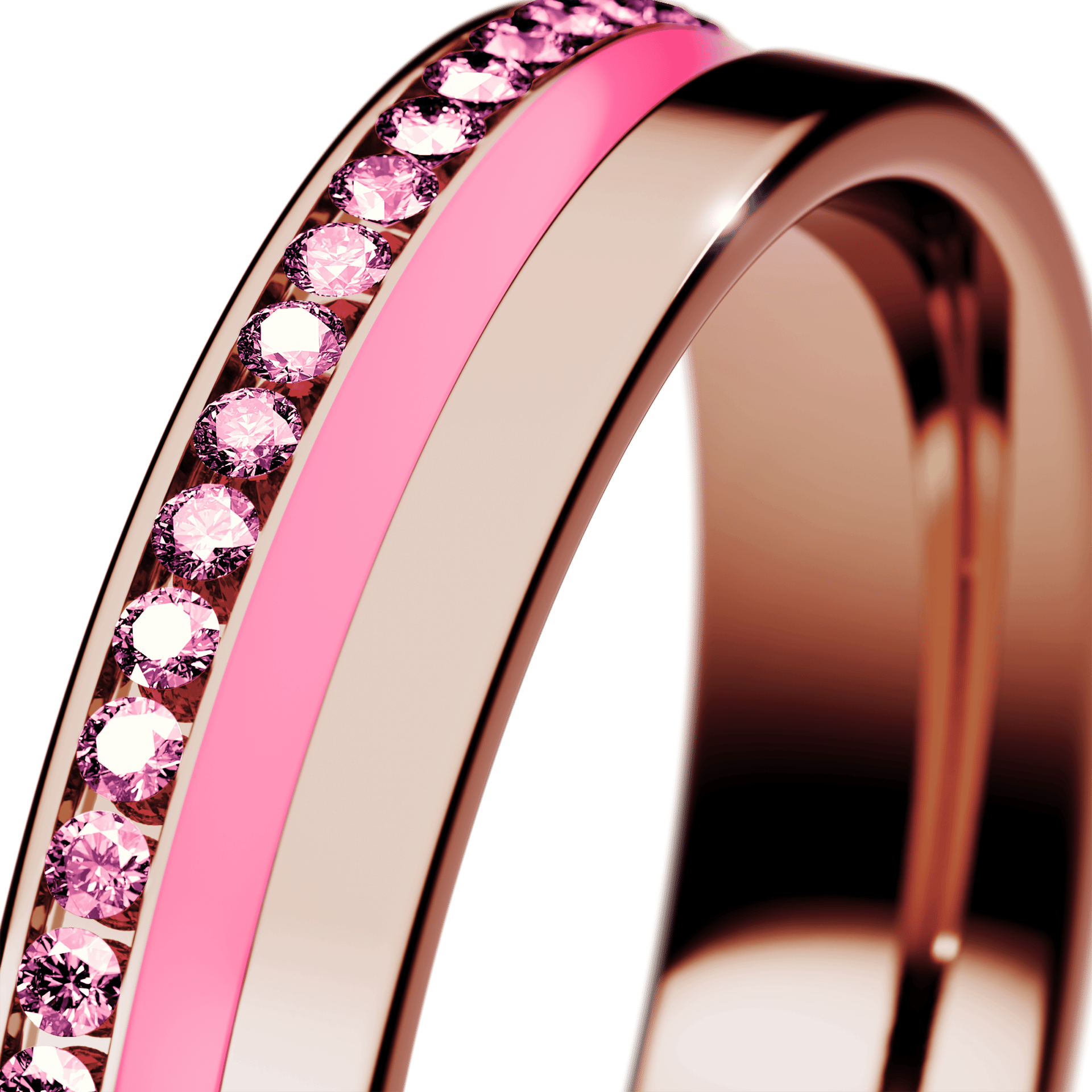 Obrączka z różową emalią z różowego złota 4mm z różowym diamentem laboratoryjnym 0,10ct