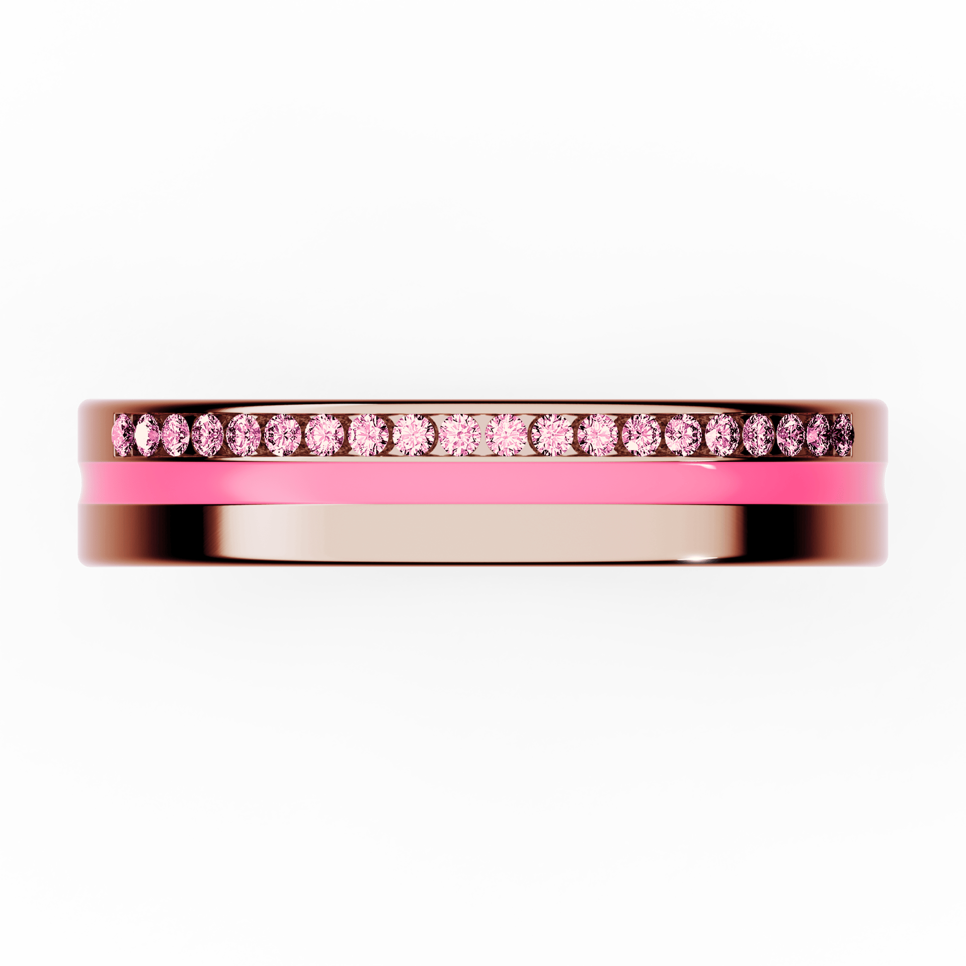 Obrączka z różową emalią z różowego złota 4mm z różowym diamentem laboratoryjnym 0,10ct