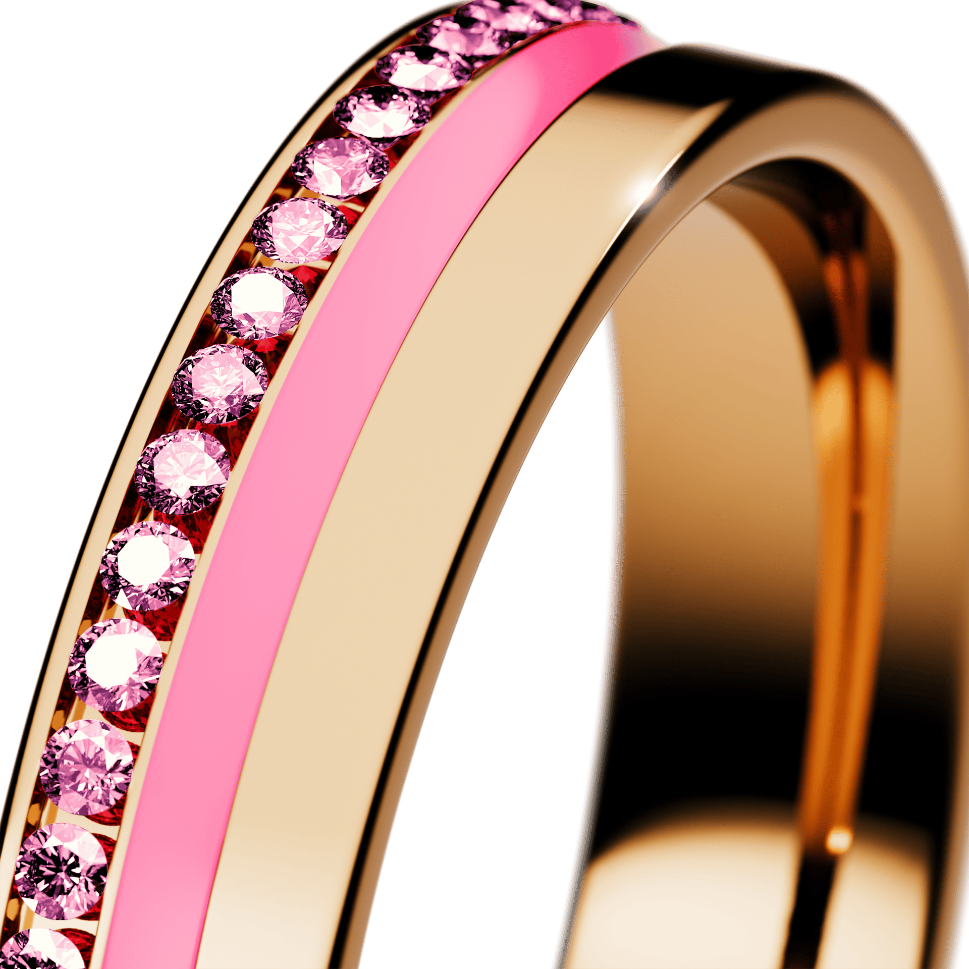 Obrączka z różową emalią z żółtego złota 4mm z różowym diamentem laboratoryjnym 0,10ct