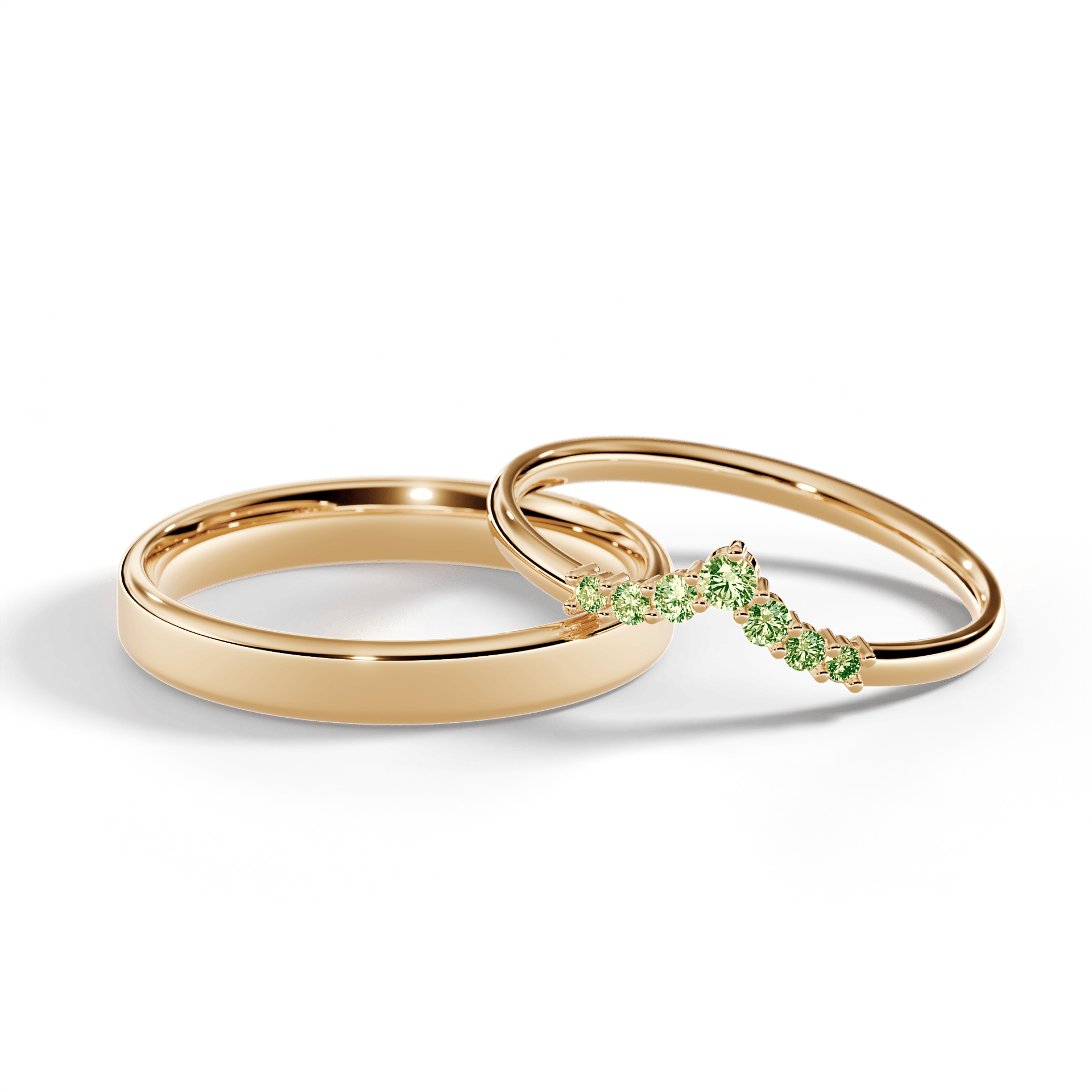 Dostawka Love z żółtego złota z jasnym zielonym diamentem 0,12ct