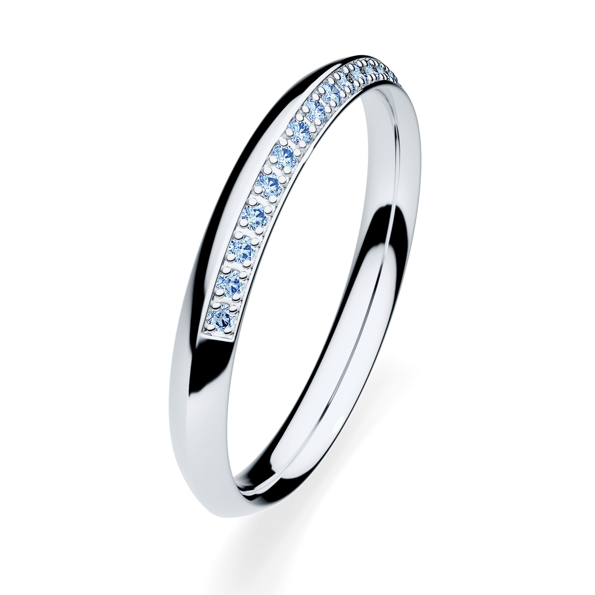 Obrączka z diamentami Angel z białego złota 2,5mm z niebieskim diamentem laboratoryjnym