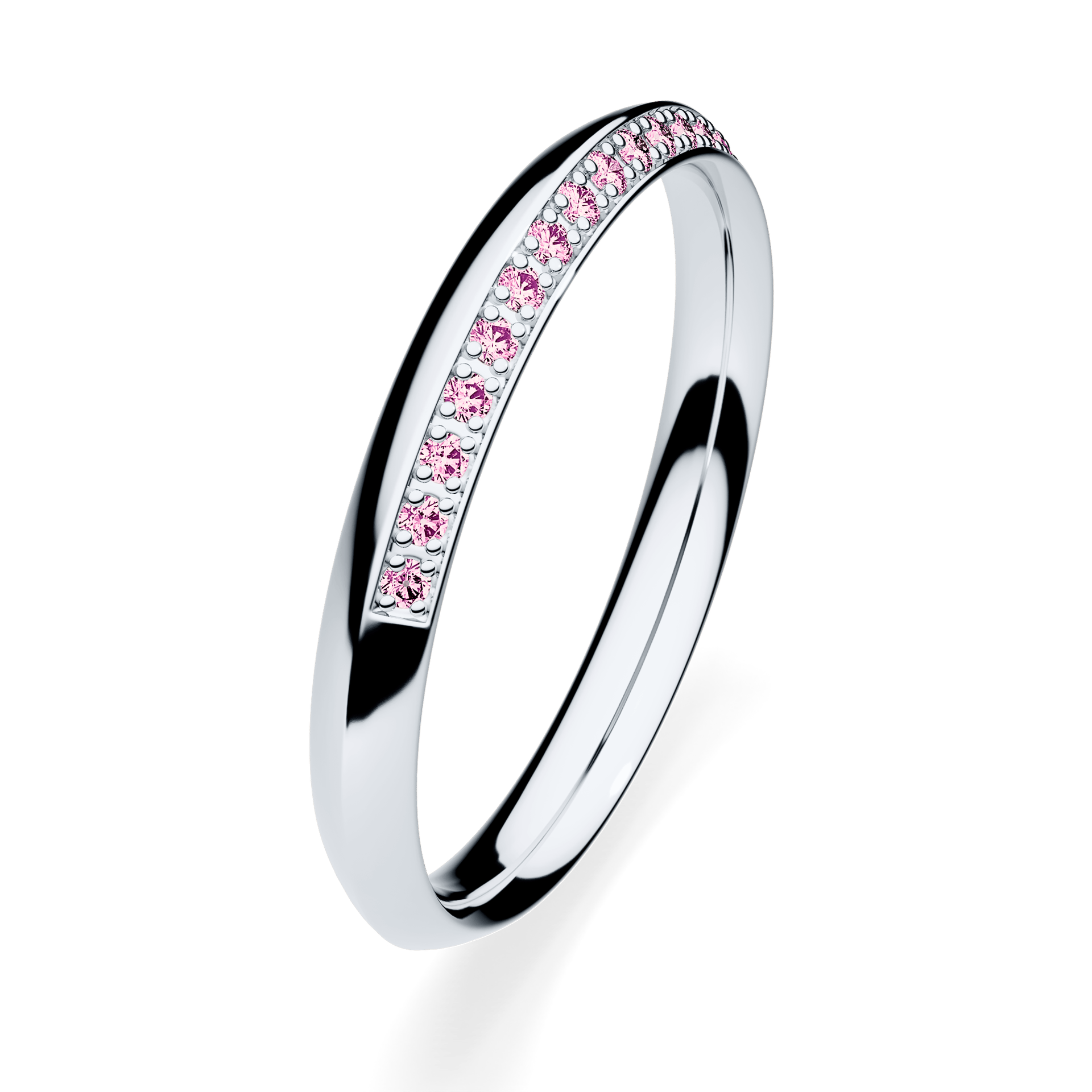 Obrączka z diamentami Angel z białego złota 2,5mm z różowym diamentem laboratoryjnym