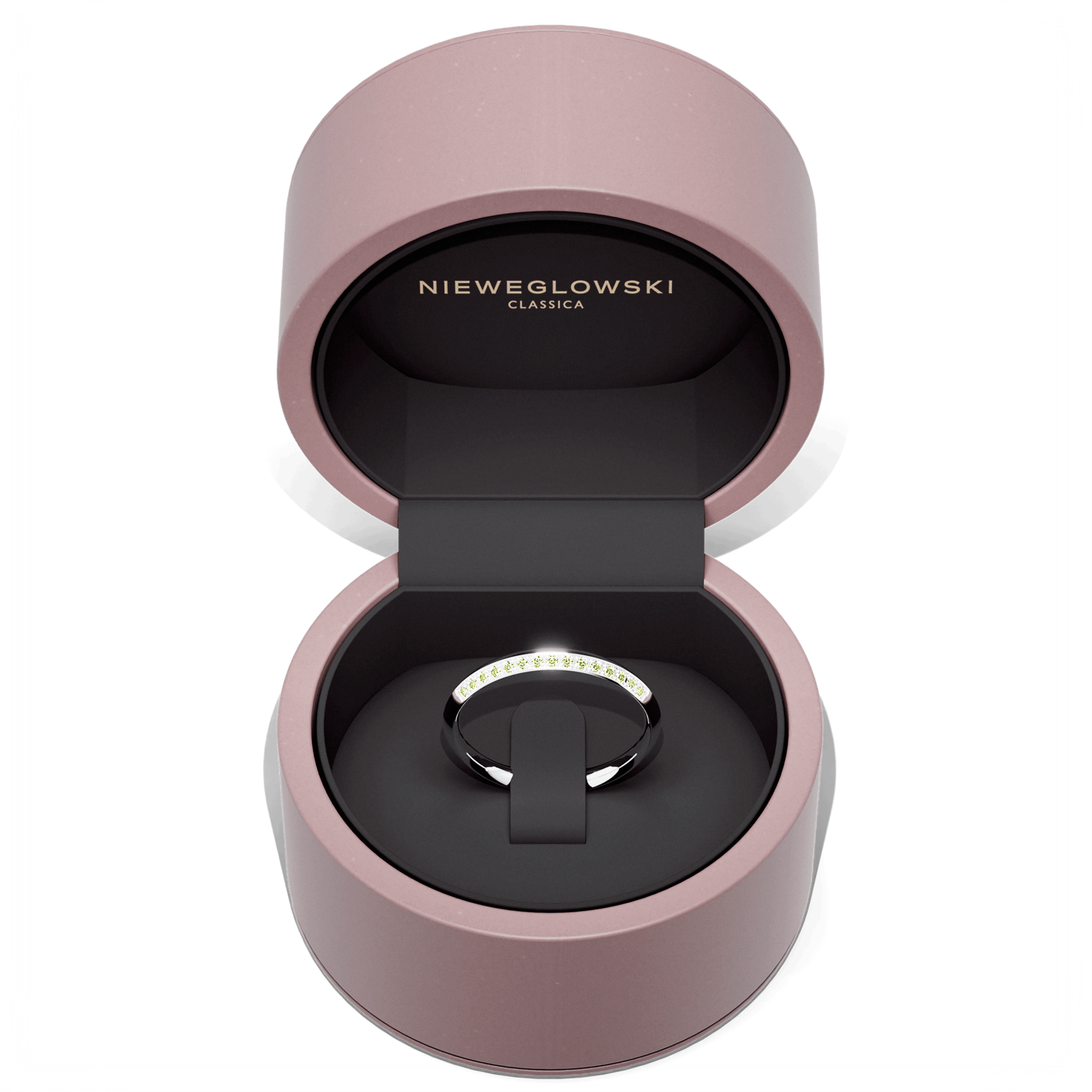 Obraczka z diamentami angel biale zloto diament lab zielony jasny 15szt 05