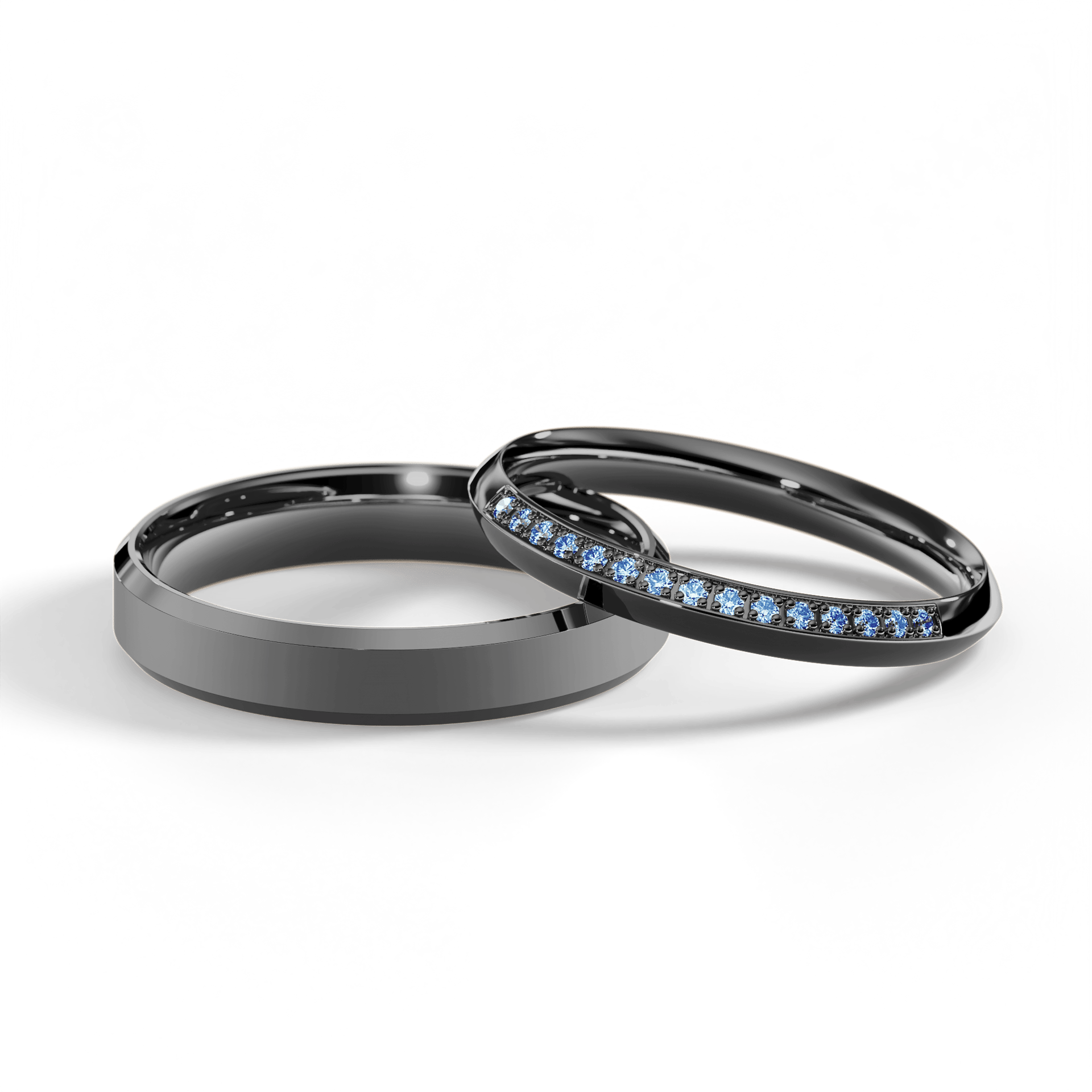 Obrączka z diamentami Angel z czarnego złota 2,5mm z niebieskim diamentem laboratoryjnym