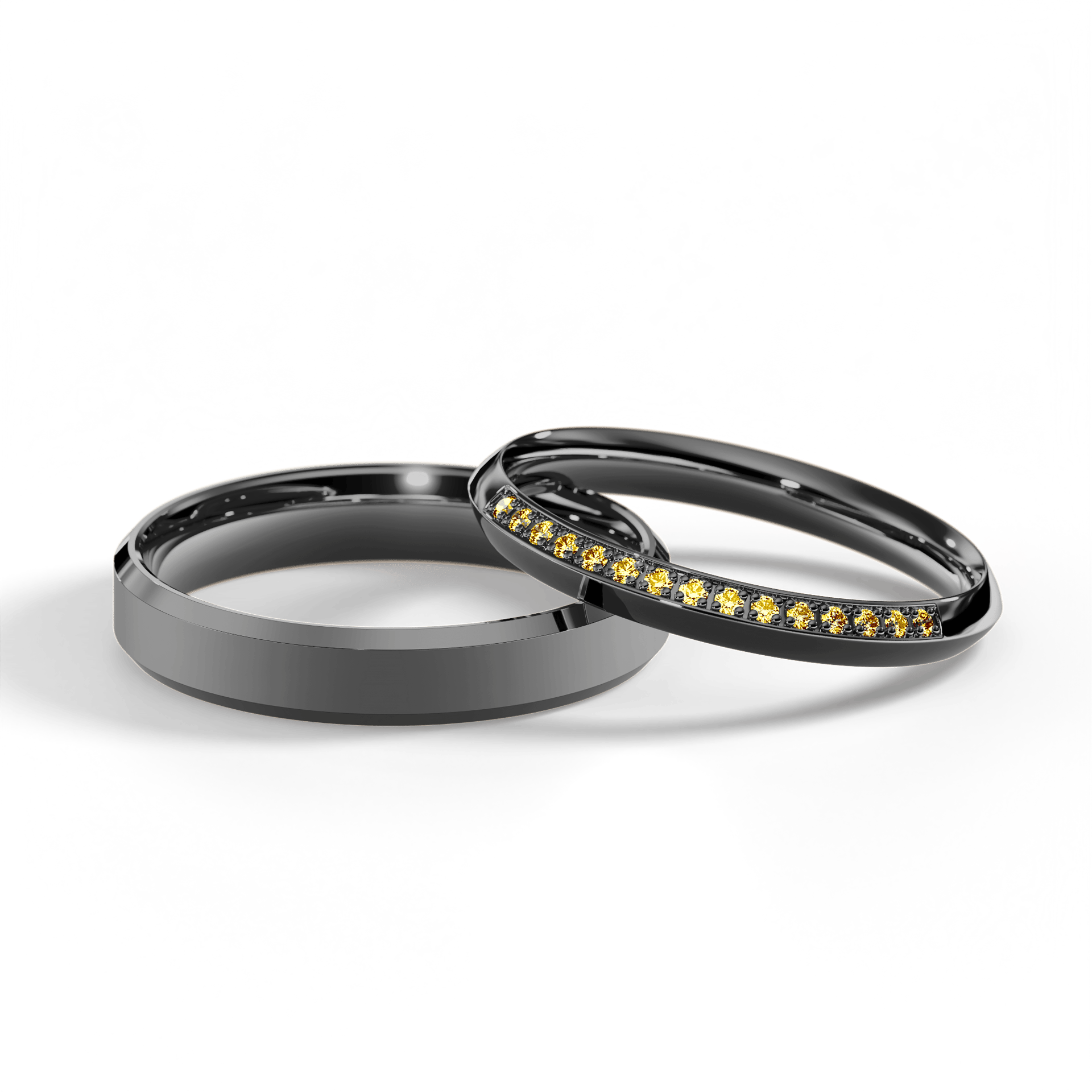 Obrączka z diamentami Angel z czarnego złota 2,5mm z żółtym diamentem laboratoryjnym