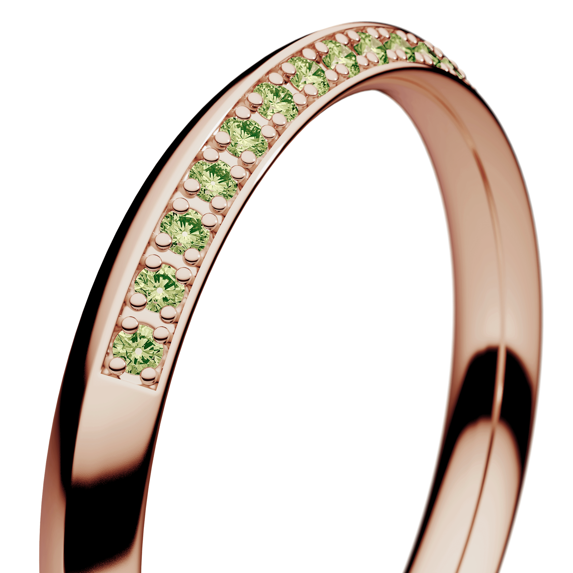 Obrączka z diamentami Angel z różowego złota 2,5mm z jasnym zielonym diamentem laboratoryjnym