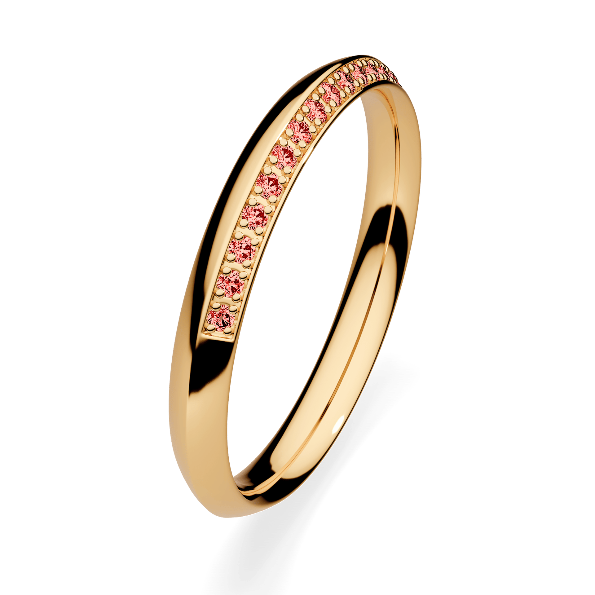 Obrączka z diamentami Angel z żółtego złota 2,5mm z czerwonym diamentem laboratoryjnym