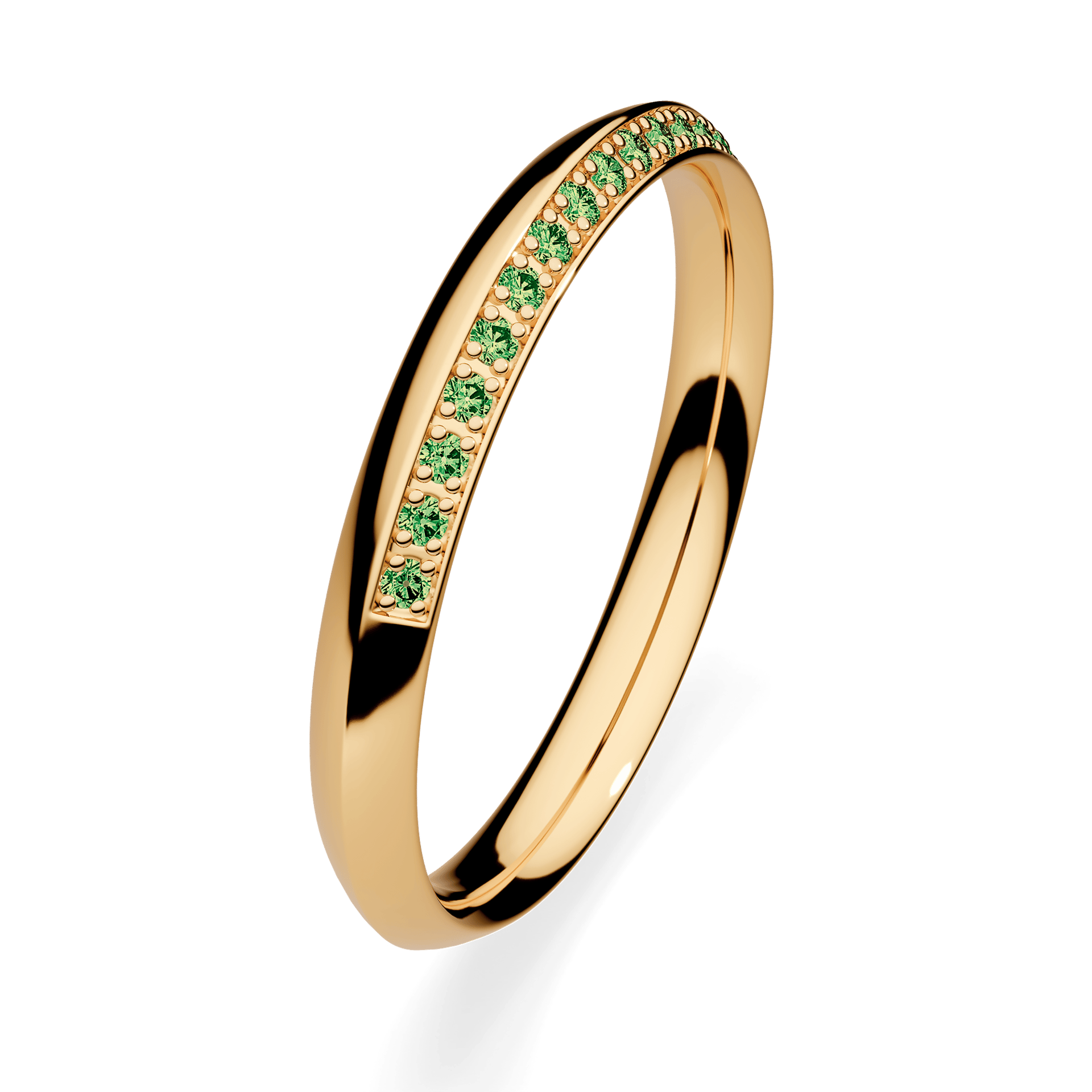 Obrączka z diamentami Angel z żółtego złota 2,5mm z ciemnym zielonym diamentem laboratoryjnym
