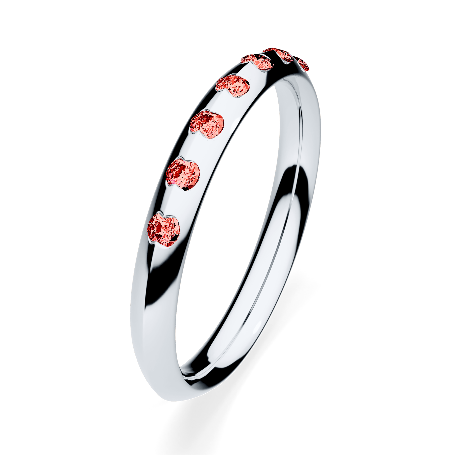 Obrączka z diamentami Baby z białego złota 2,5mm z czerwonym diamentem laboratoryjnym