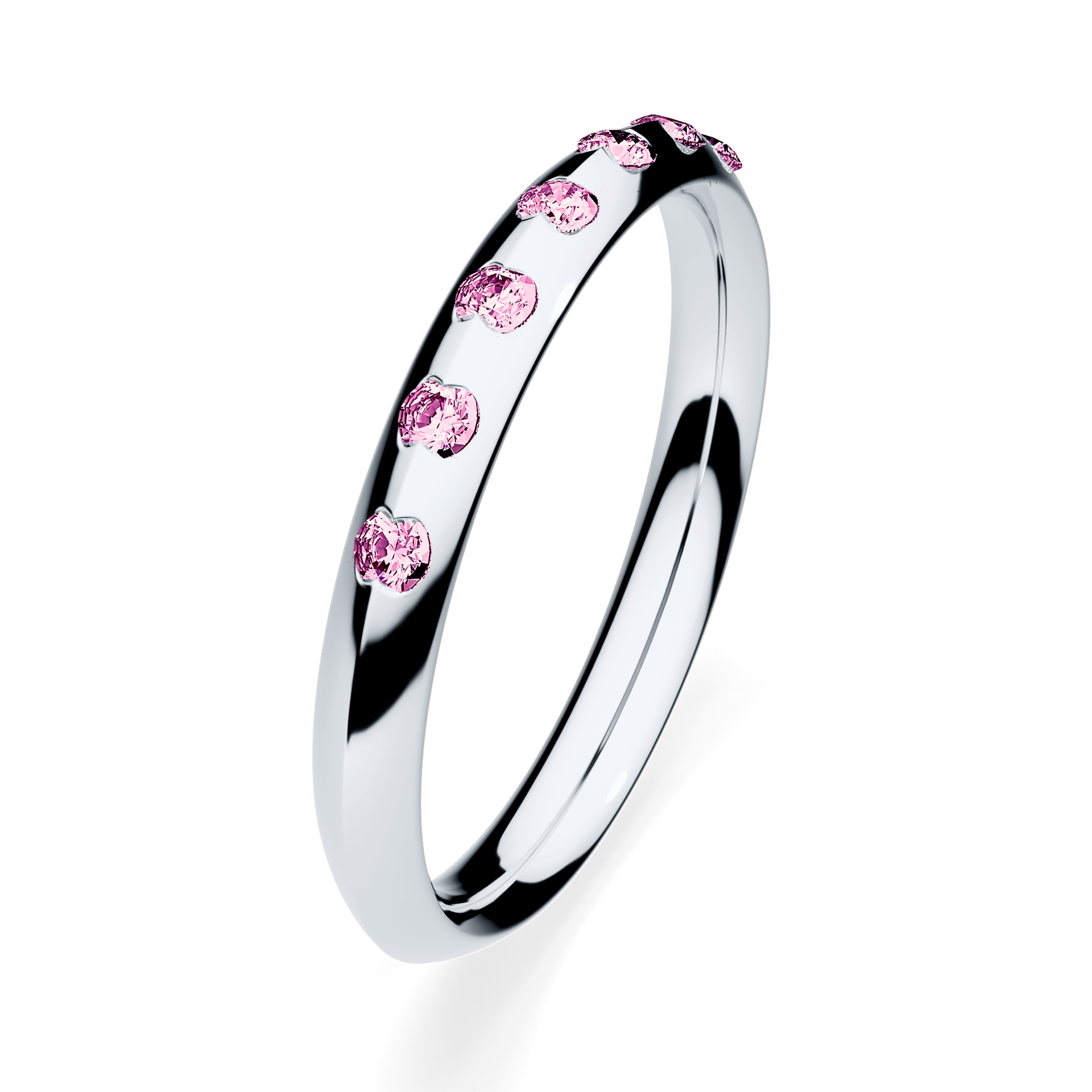 Obrączka z diamentami Baby z białego złota 2,5mm z różowym diamentem laboratoryjnym