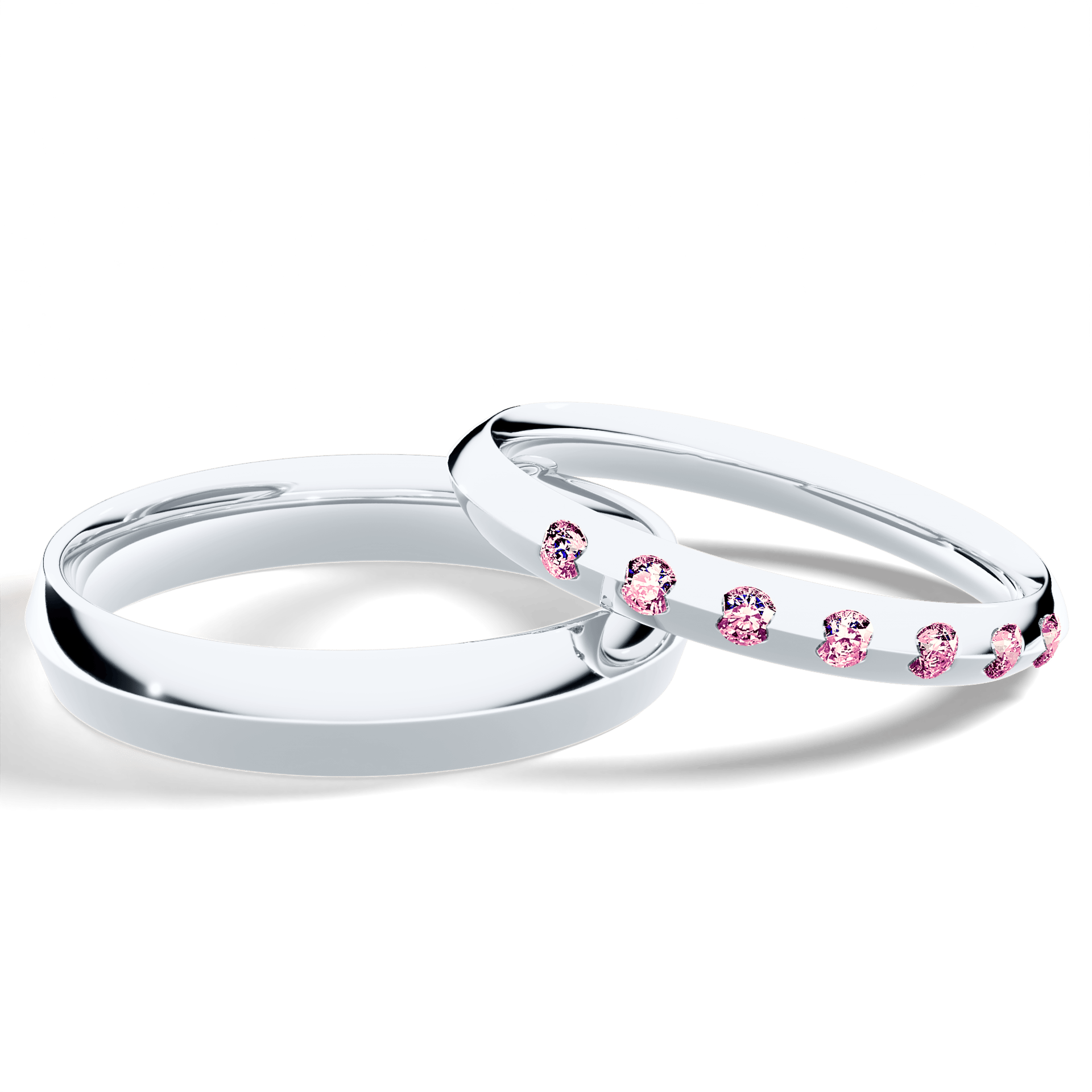 Obrączka z diamentami Baby z białego złota 2,5mm z różowym diamentem laboratoryjnym