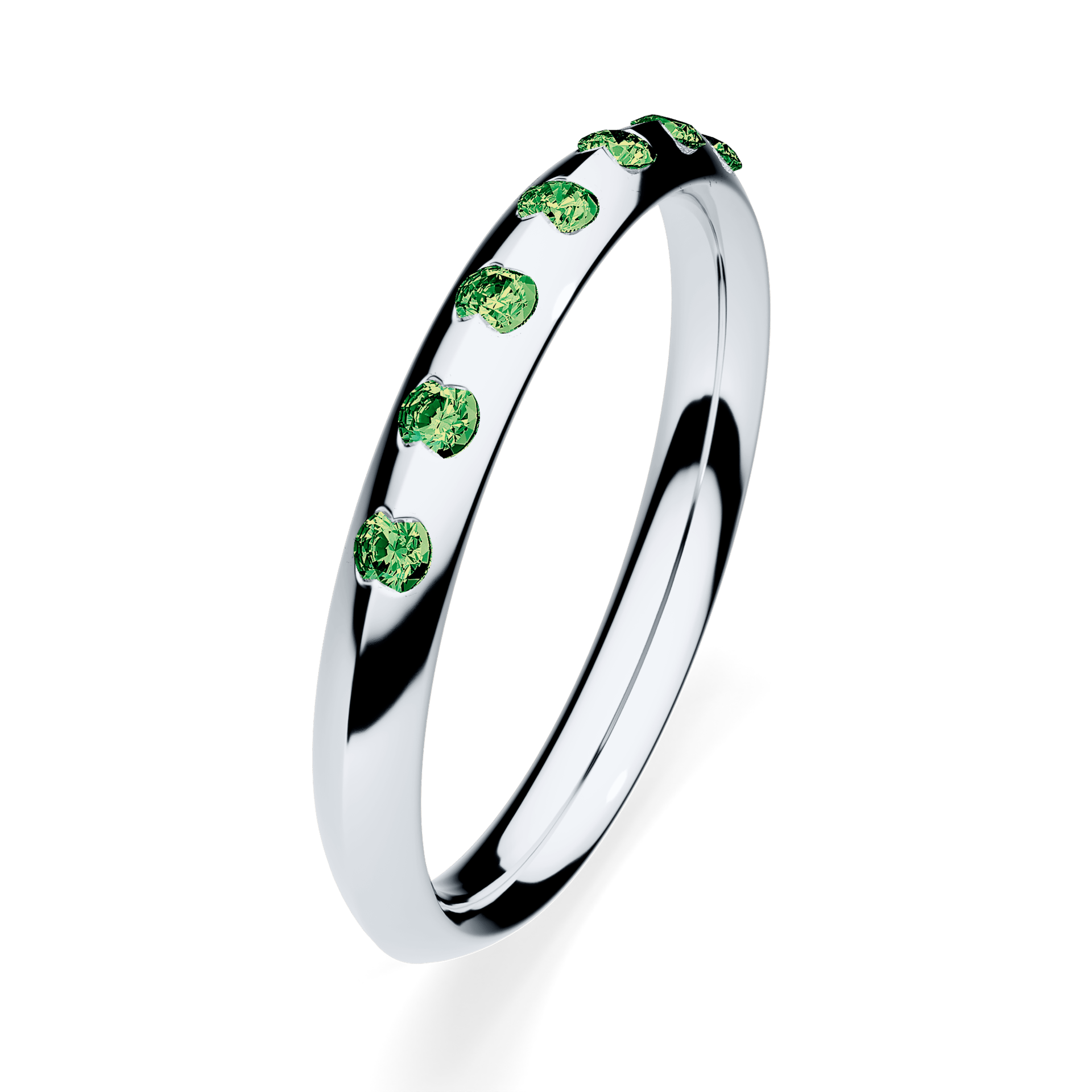 Obrączka z diamentami Baby z białego złota 2,5mm z ciemnym zielonym diamentem laboratoryjnym