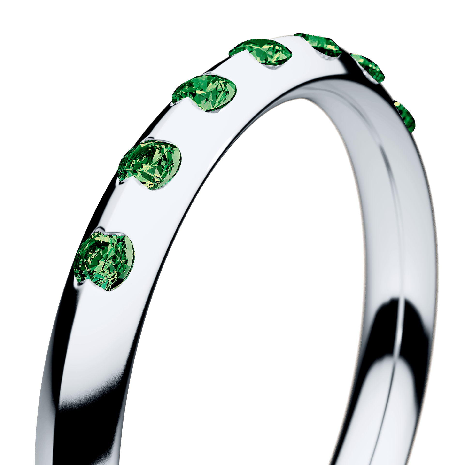 Obrączka z diamentami Baby z białego złota 2,5mm z ciemnym zielonym diamentem laboratoryjnym