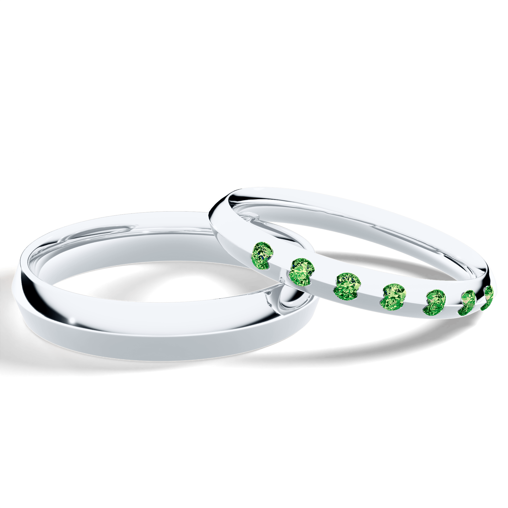 Obrączka z diamentami Baby z białego złota 2,5mm z ciemnym zielonym diamentem laboratoryjnym