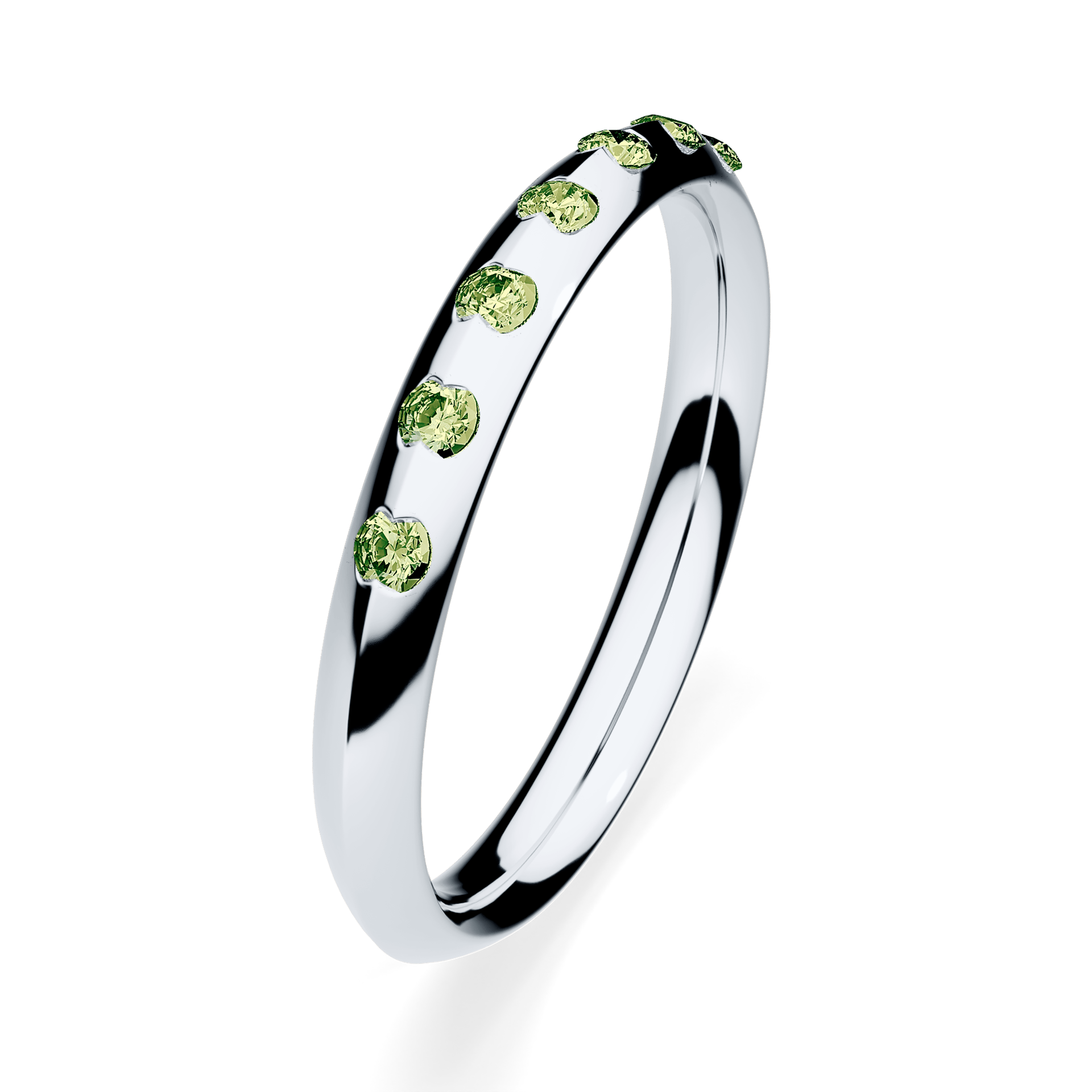 Obrączka z diamentami Baby z białego złota 2,5mm z jasnym zielonym diamentem laboratoryjnym