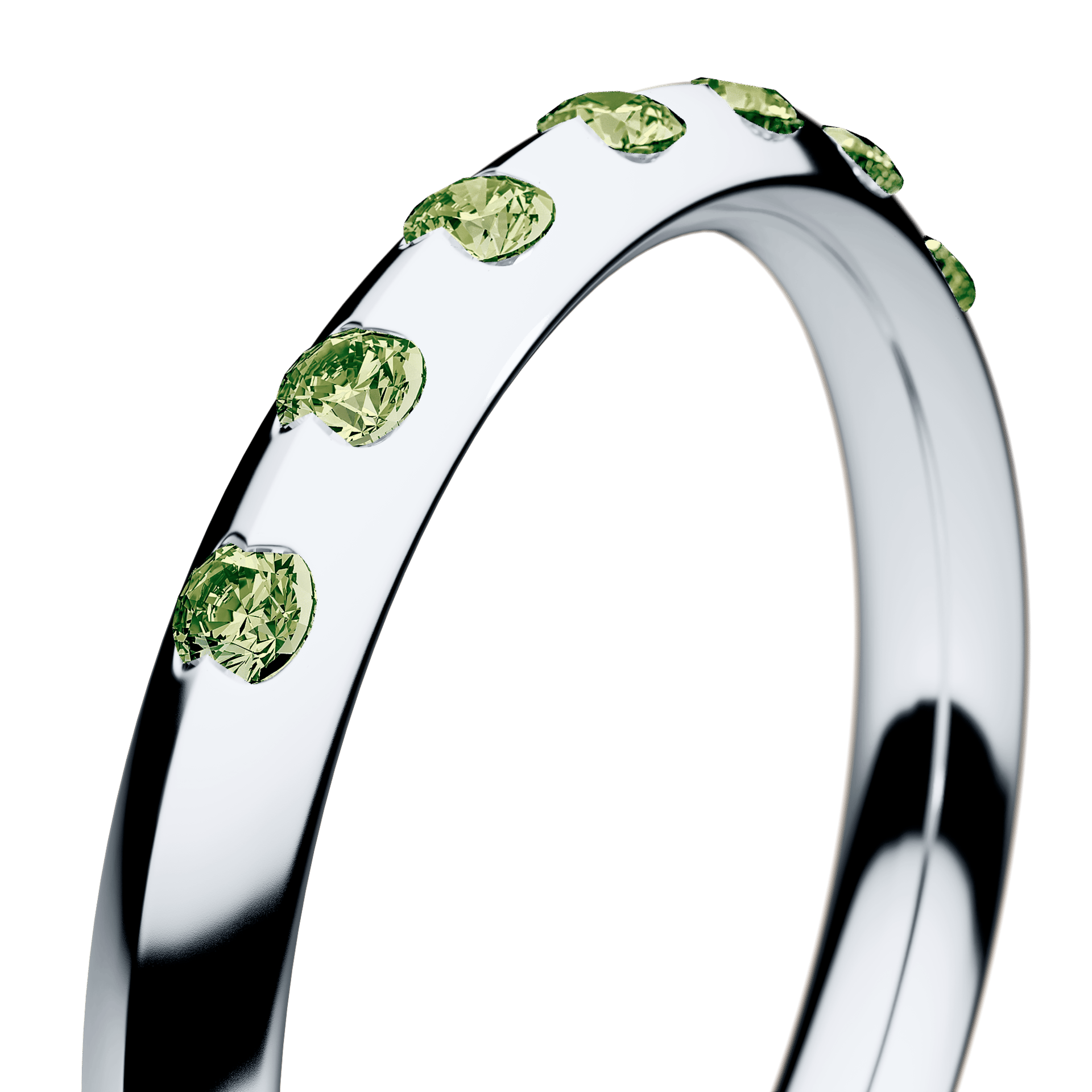 Obrączka z diamentami Baby z białego złota 2,5mm z jasnym zielonym diamentem laboratoryjnym