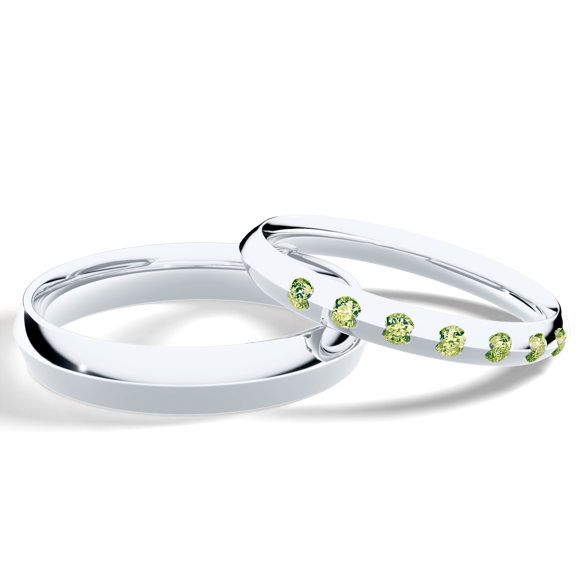 Obrączka z diamentami Baby z białego złota 2,5mm z jasnym zielonym diamentem laboratoryjnym