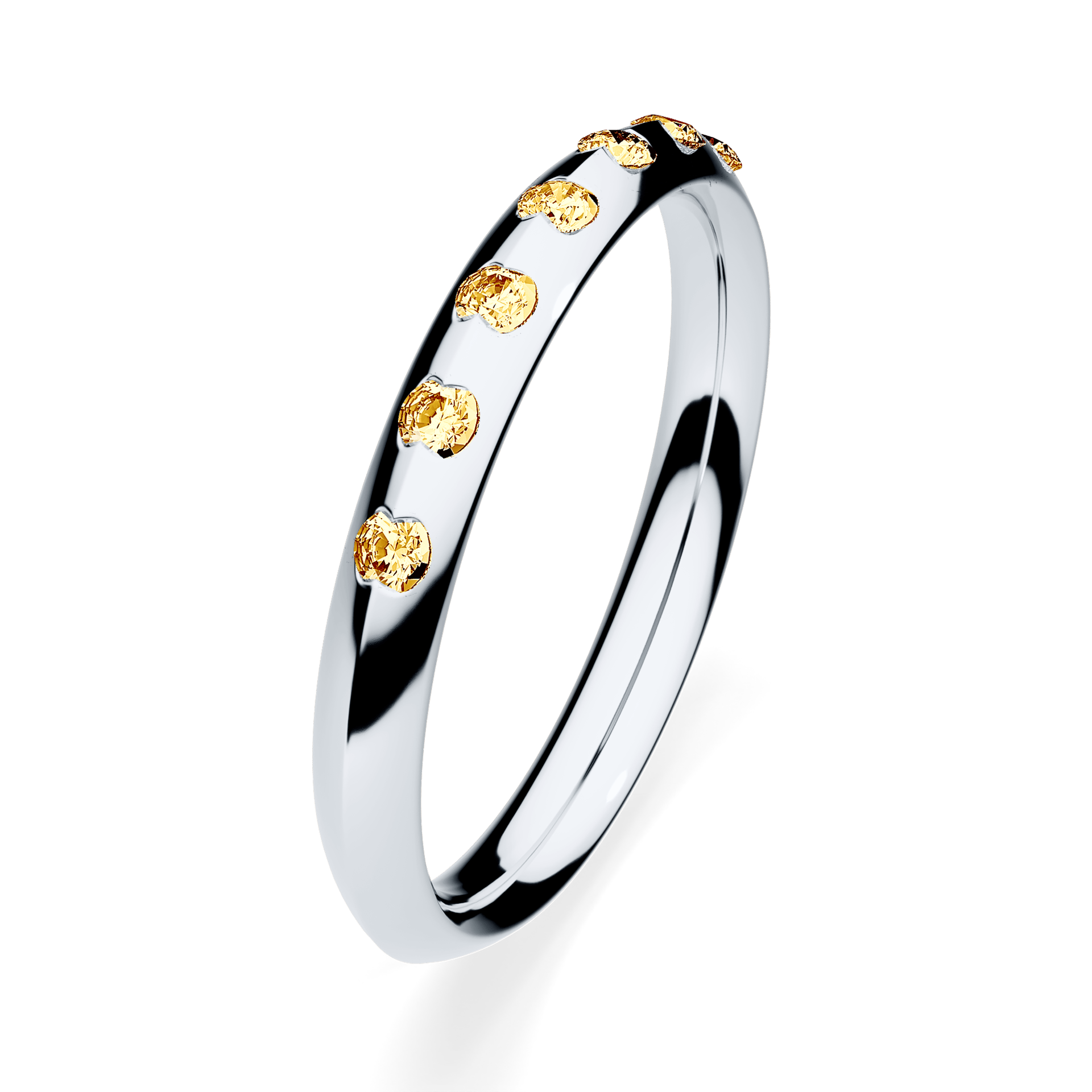 Obrączka z diamentami Baby z białego złota 2,5mm z żółtym diamentem laboratoryjnym