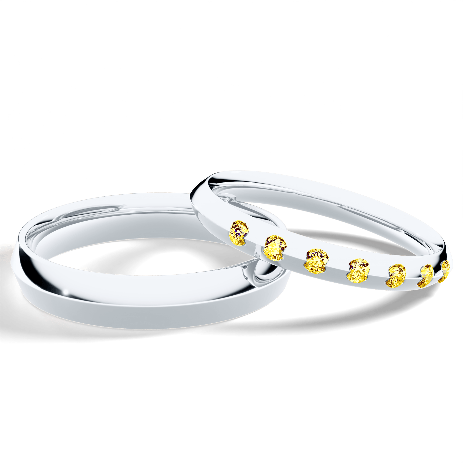 Obrączka z diamentami Baby z białego złota 2,5mm z żółtym diamentem laboratoryjnym