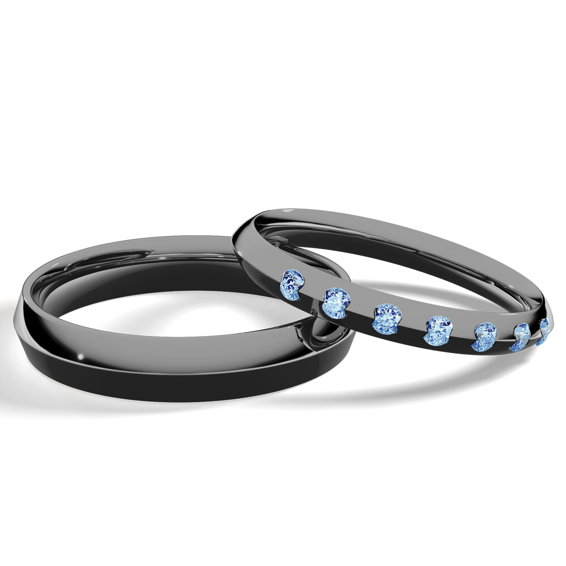 Obrączka z diamentami Baby z czarnego złota 2,5mm z niebieskim diamentem laboratoryjnym
