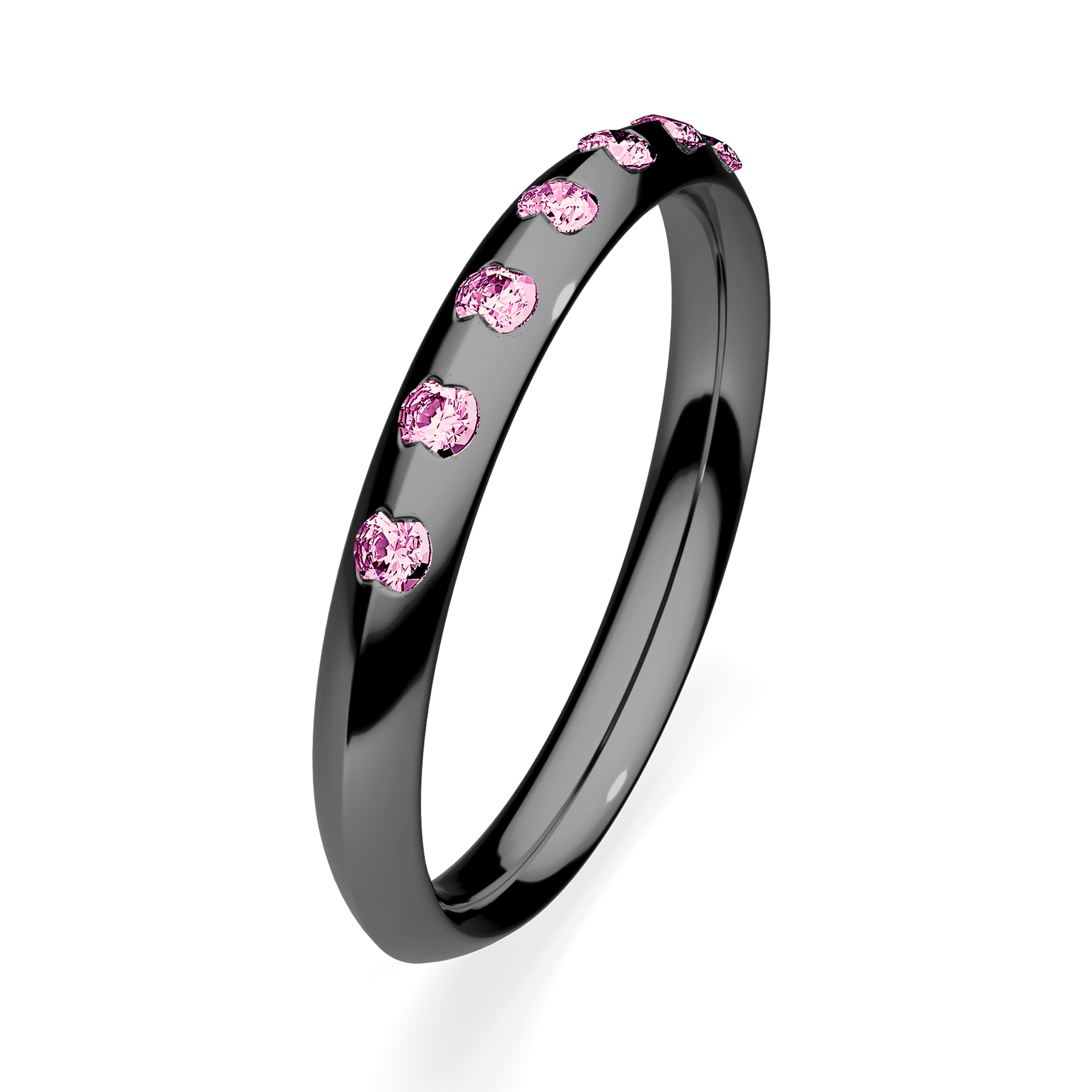 Obrączka z diamentami Baby z czarnego złota 2,5mm z różowym diamentem laboratoryjnym