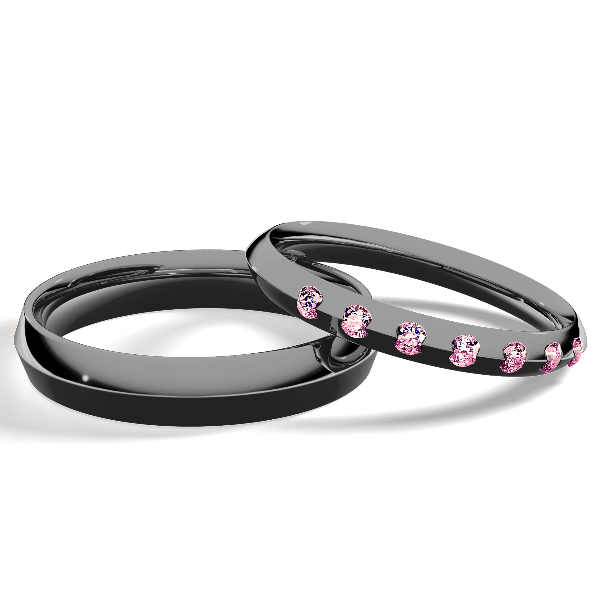 Obrączka z diamentami Baby z czarnego złota 2,5mm z różowym diamentem laboratoryjnym