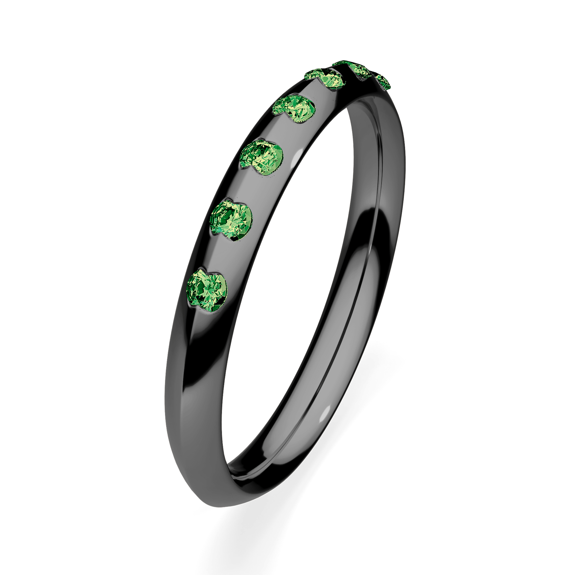 Obrączka z diamentami Baby z czarnego złota 2,5mm z ciemnym zielonym diamentem laboratoryjnym