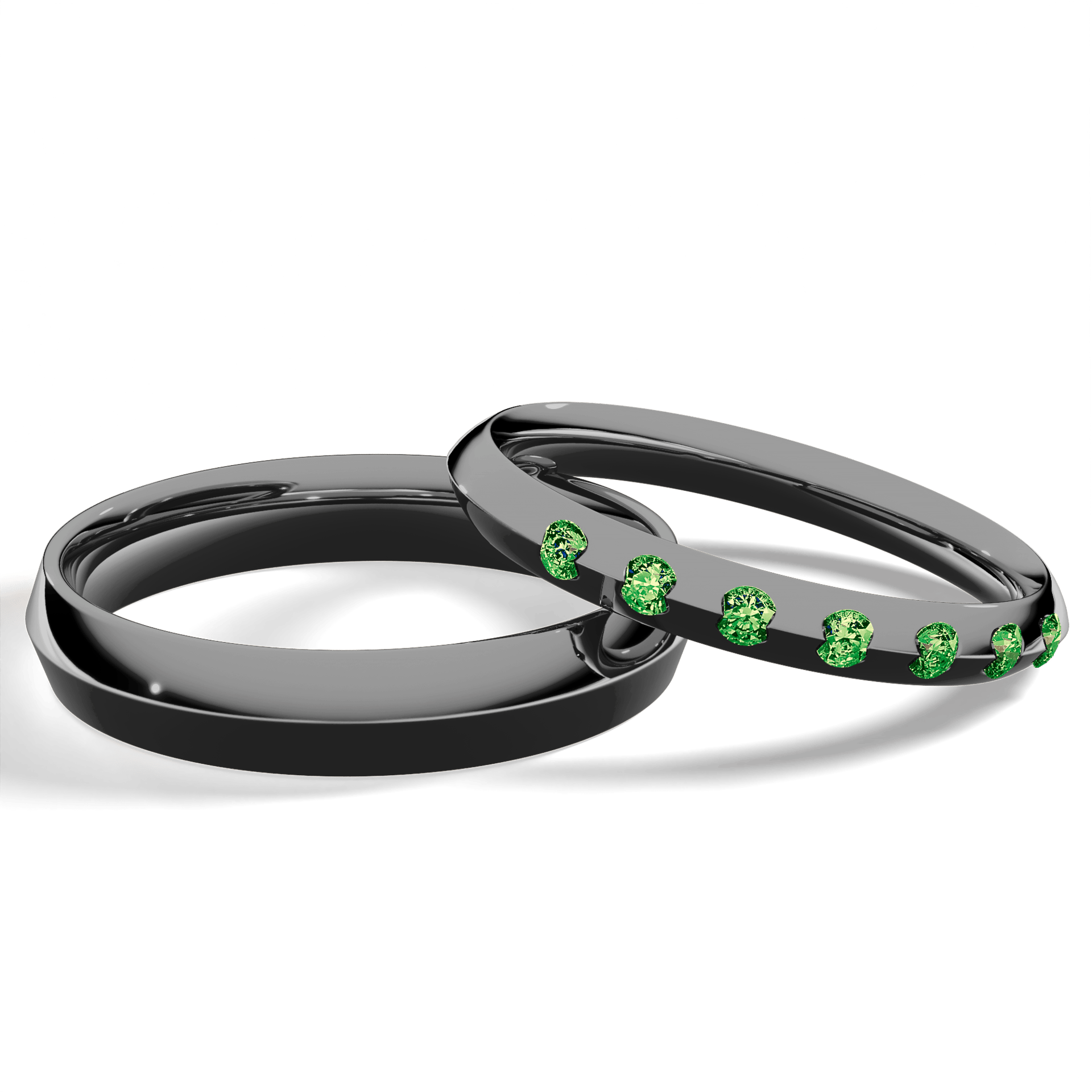 Obrączka z diamentami Baby z czarnego złota 2,5mm z ciemnym zielonym diamentem laboratoryjnym