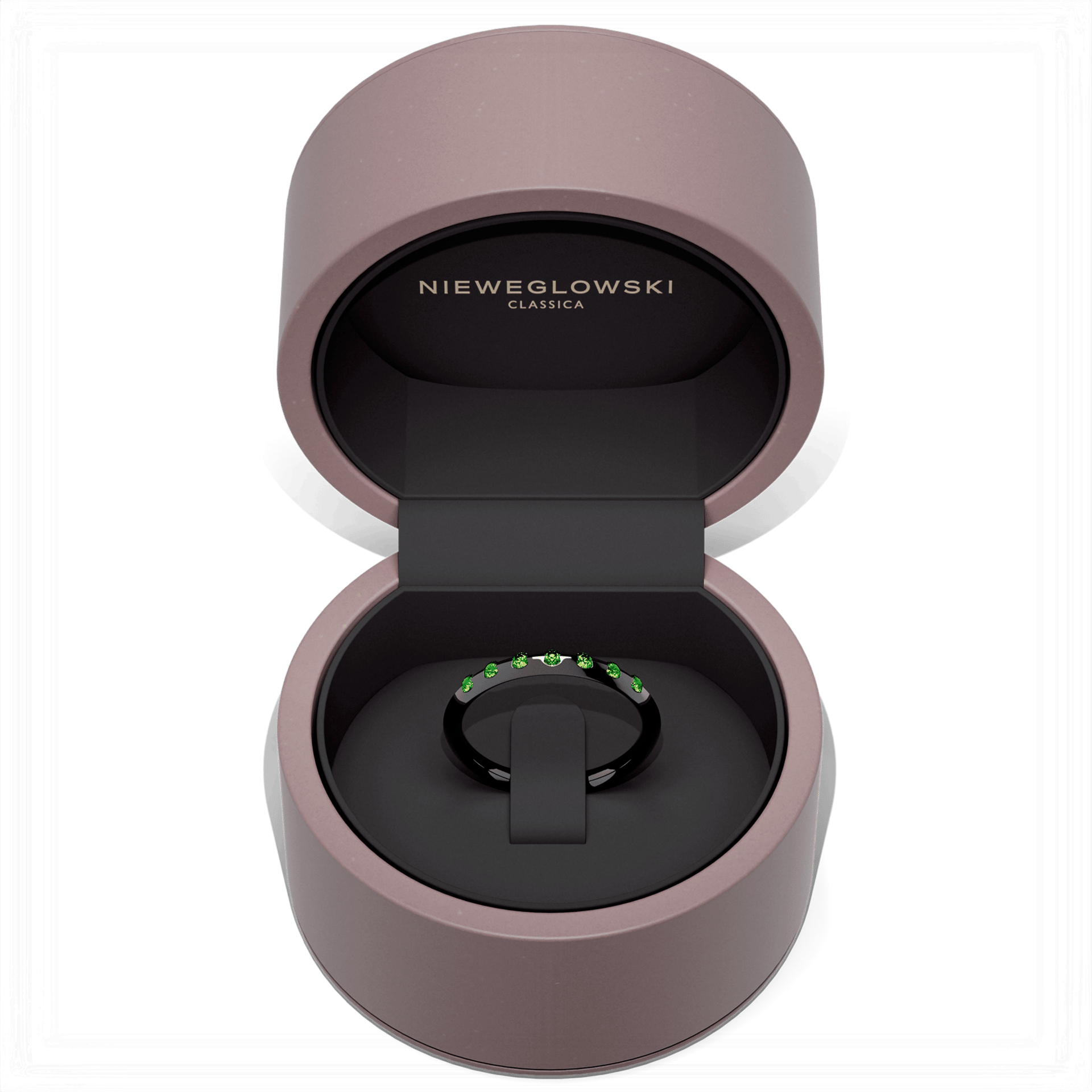 Obraczka z diamentami baby czarne zloto diament lab zielony ciemny 7szt 05