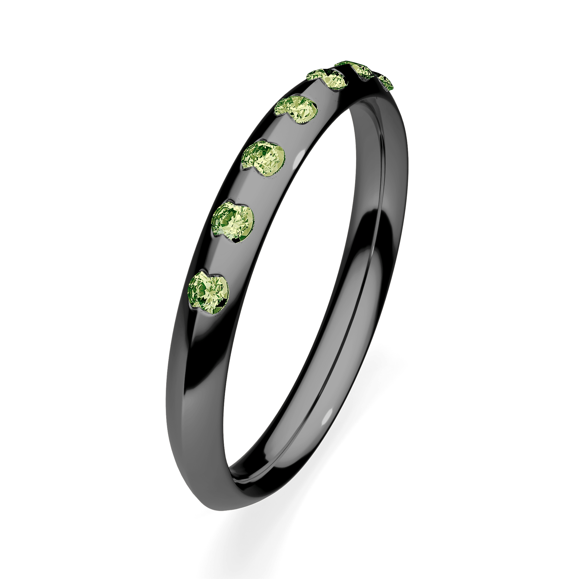 Obrączka z diamentami Baby z czarnego złota 2,5mm z jasnym zielonym diamentem laboratoryjnym