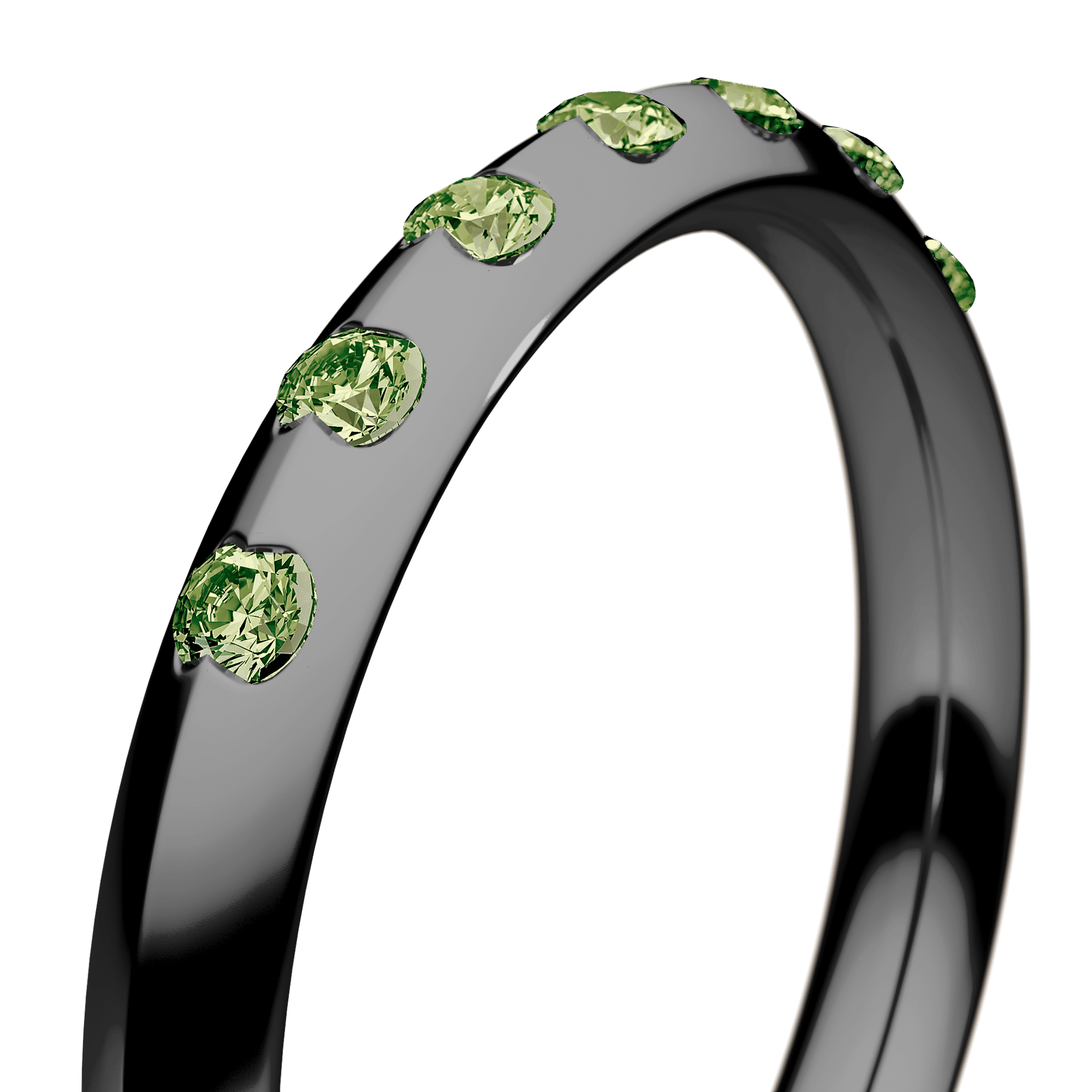 Obrączka z diamentami Baby z czarnego złota 2,5mm z jasnym zielonym diamentem laboratoryjnym