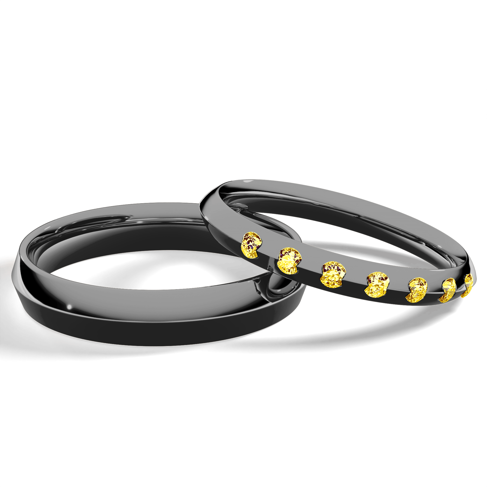 Obrączka z diamentami Baby z czarnego złota 2,5mm z żółtym diamentem laboratoryjnym