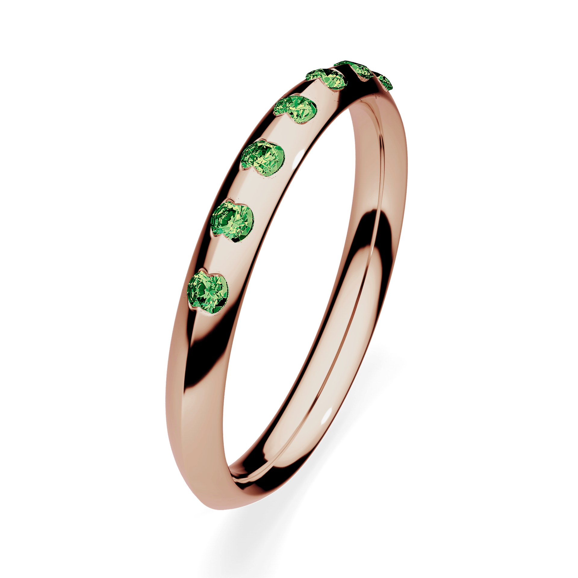 Obrączka z diamentami Baby z różowego złota 2,5mm z ciemnym zielonym diamentem laboratoryjnym