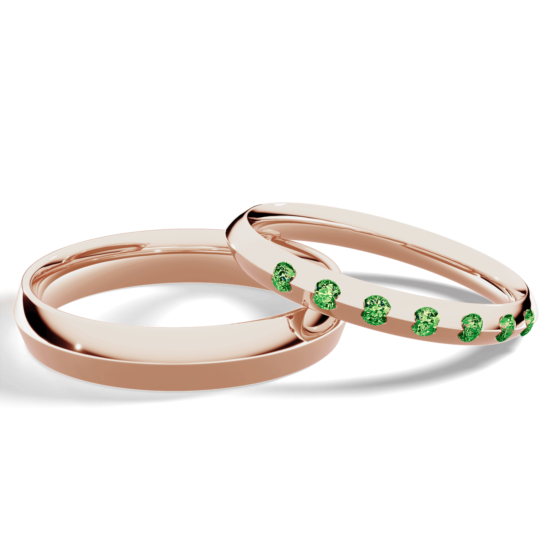 Obrączka z diamentami Baby z różowego złota 2,5mm z ciemnym zielonym diamentem laboratoryjnym